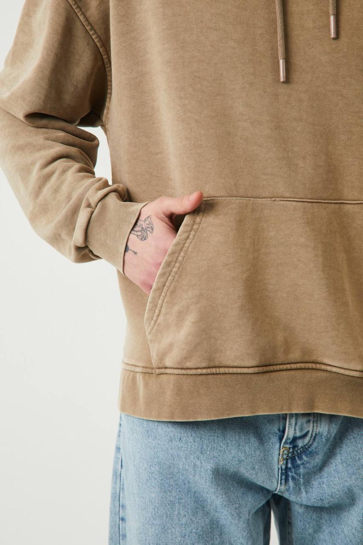 Wholesale Men Beige Hoodie with Kangaroo Pocket 739192