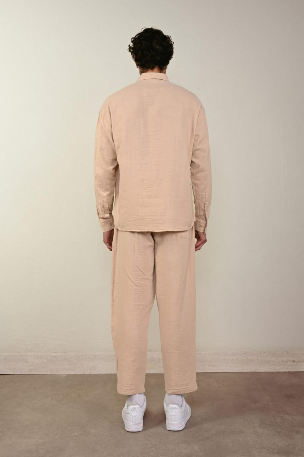 Wholesale Men Beige Long-Sleeve Shirt 739145
