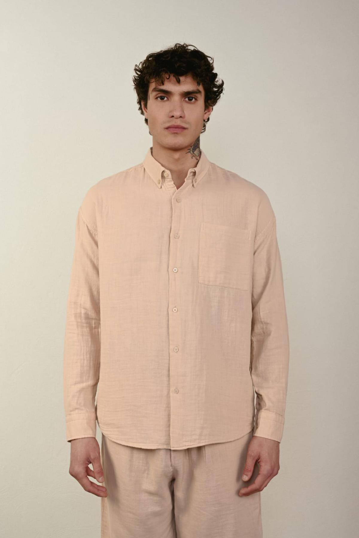 Wholesale Men Beige Long-Sleeve Shirt 739145
