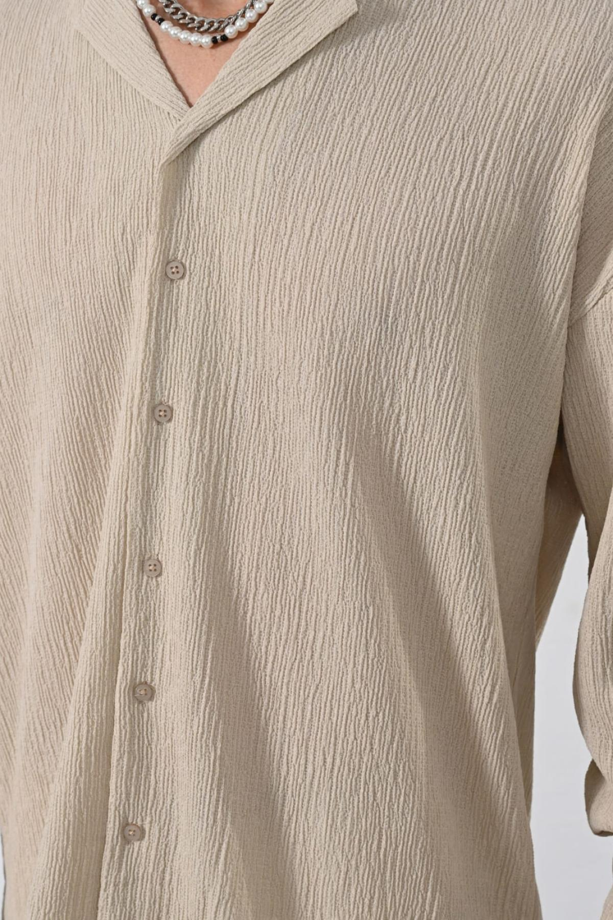 Wholesale Men Beige Long-Sleeve Shirt 739111