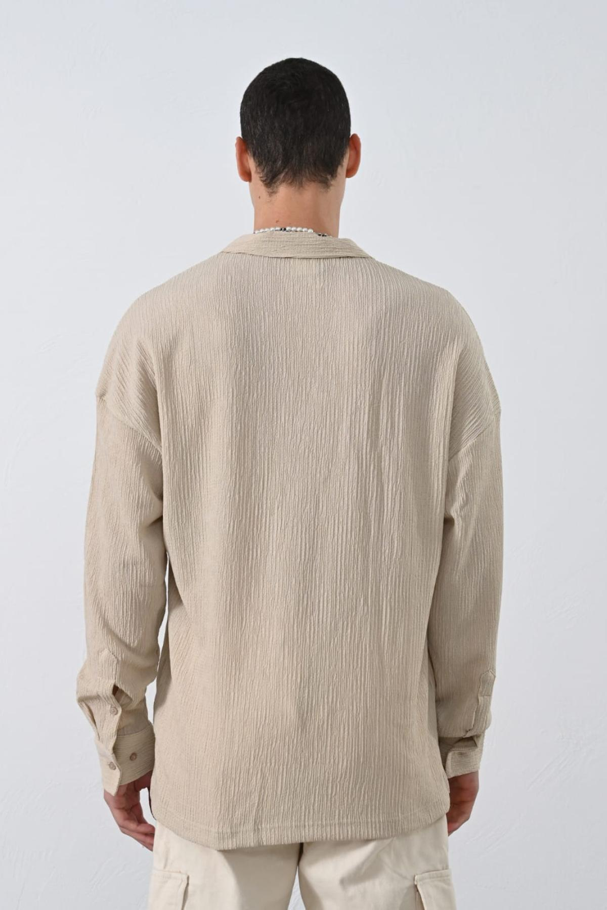 Wholesale Men Beige Long-Sleeve Shirt 739111