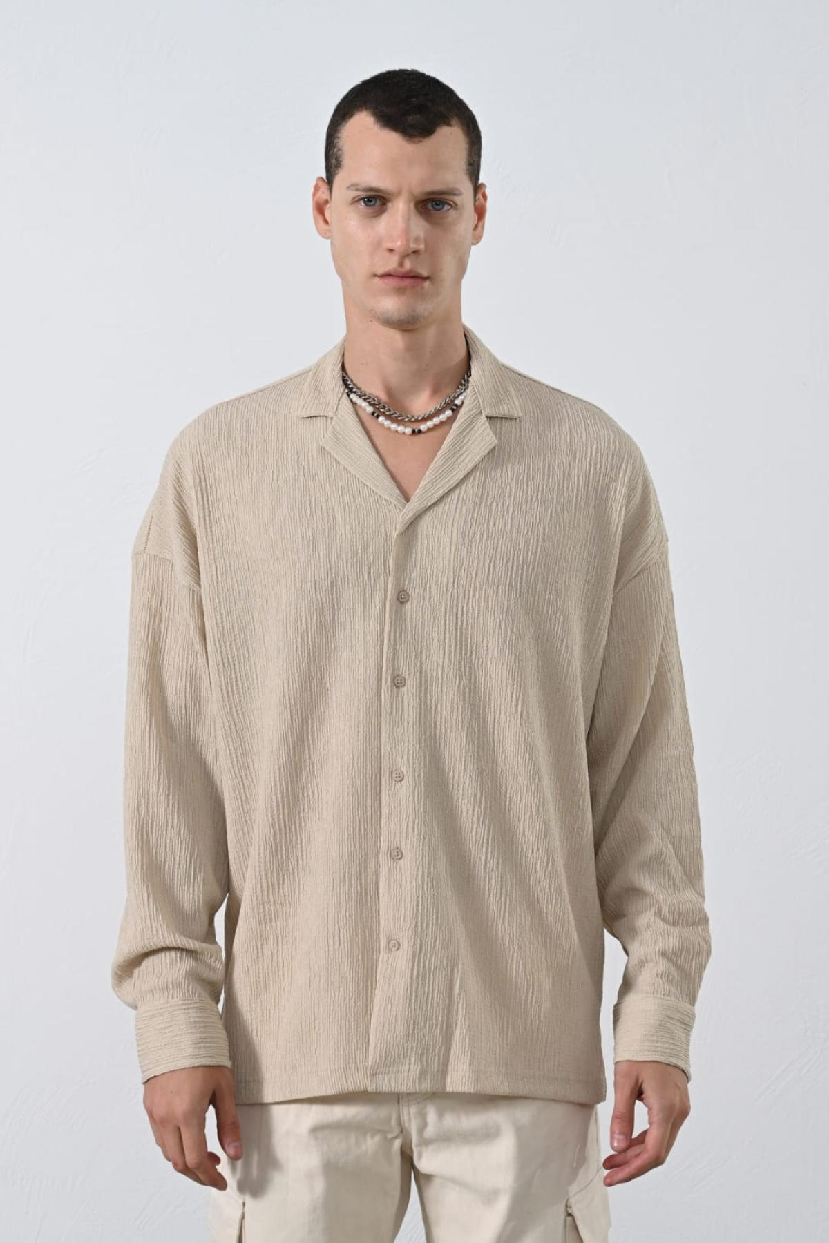 Wholesale Men Beige Long-Sleeve Shirt 739111
