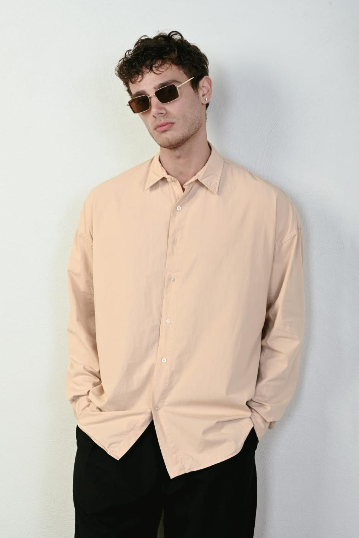 Wholesale Men Beige Long-Sleeve Shirt 739141