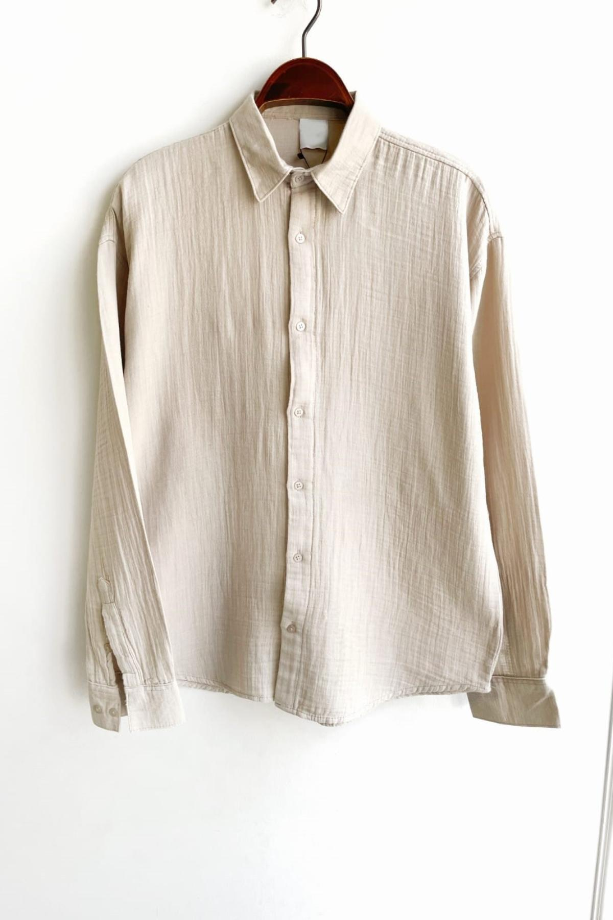 Wholesale Men Beige Long-Sleeve Shirt 739158