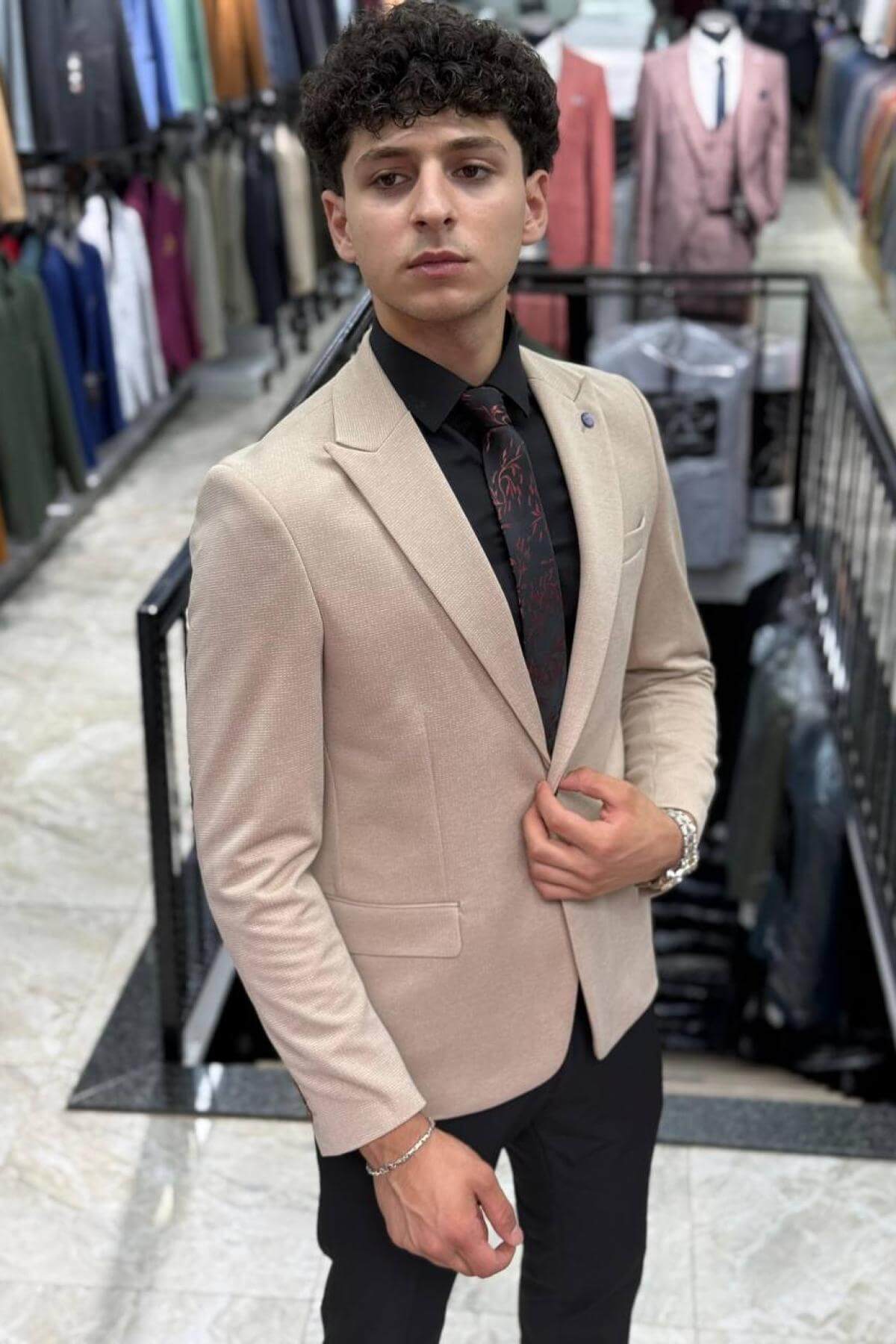 Wholesale Men Beige Melange Blazer 738043