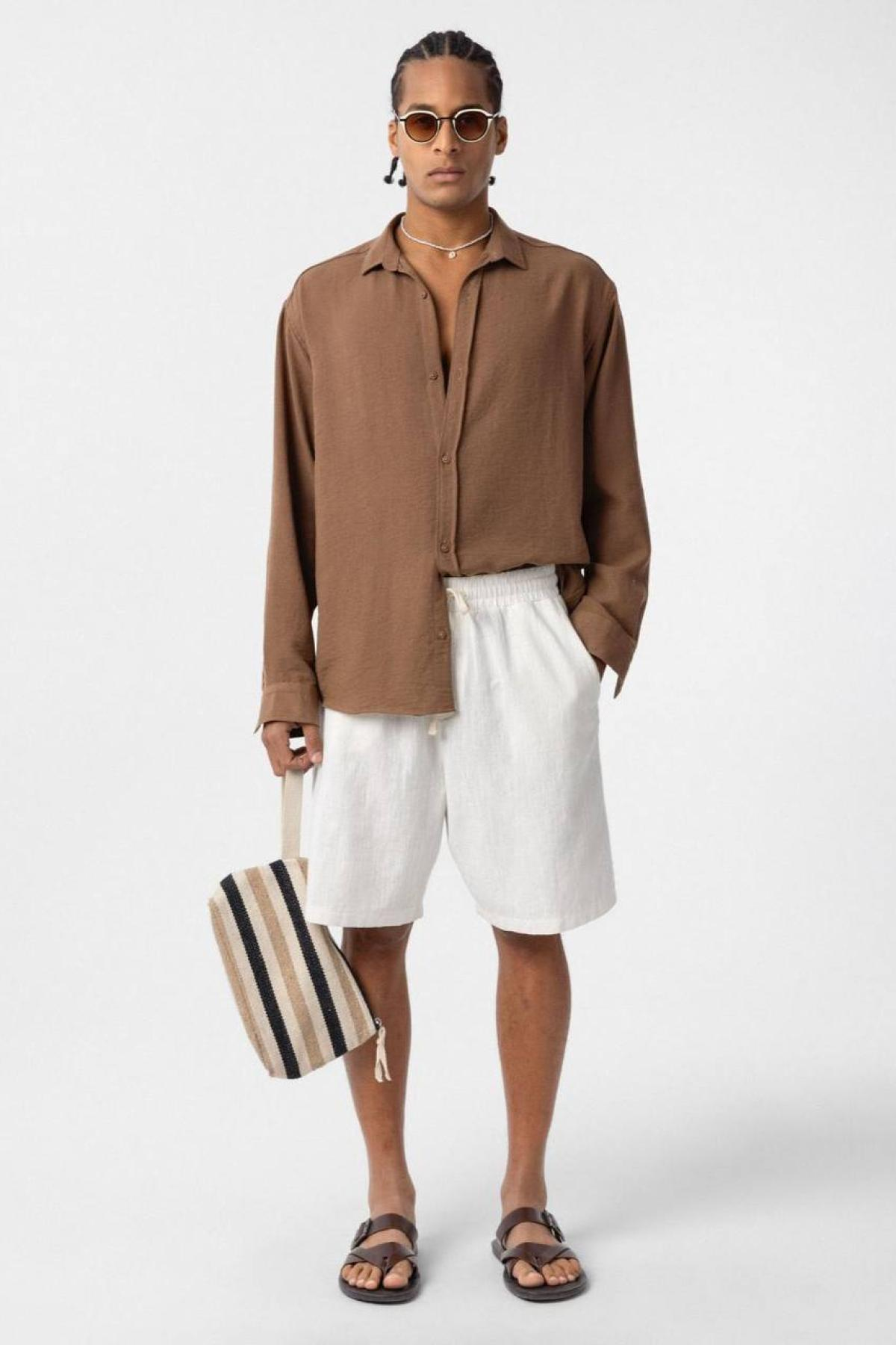 Wholesale Men  Beige Oversize Shirt 731274