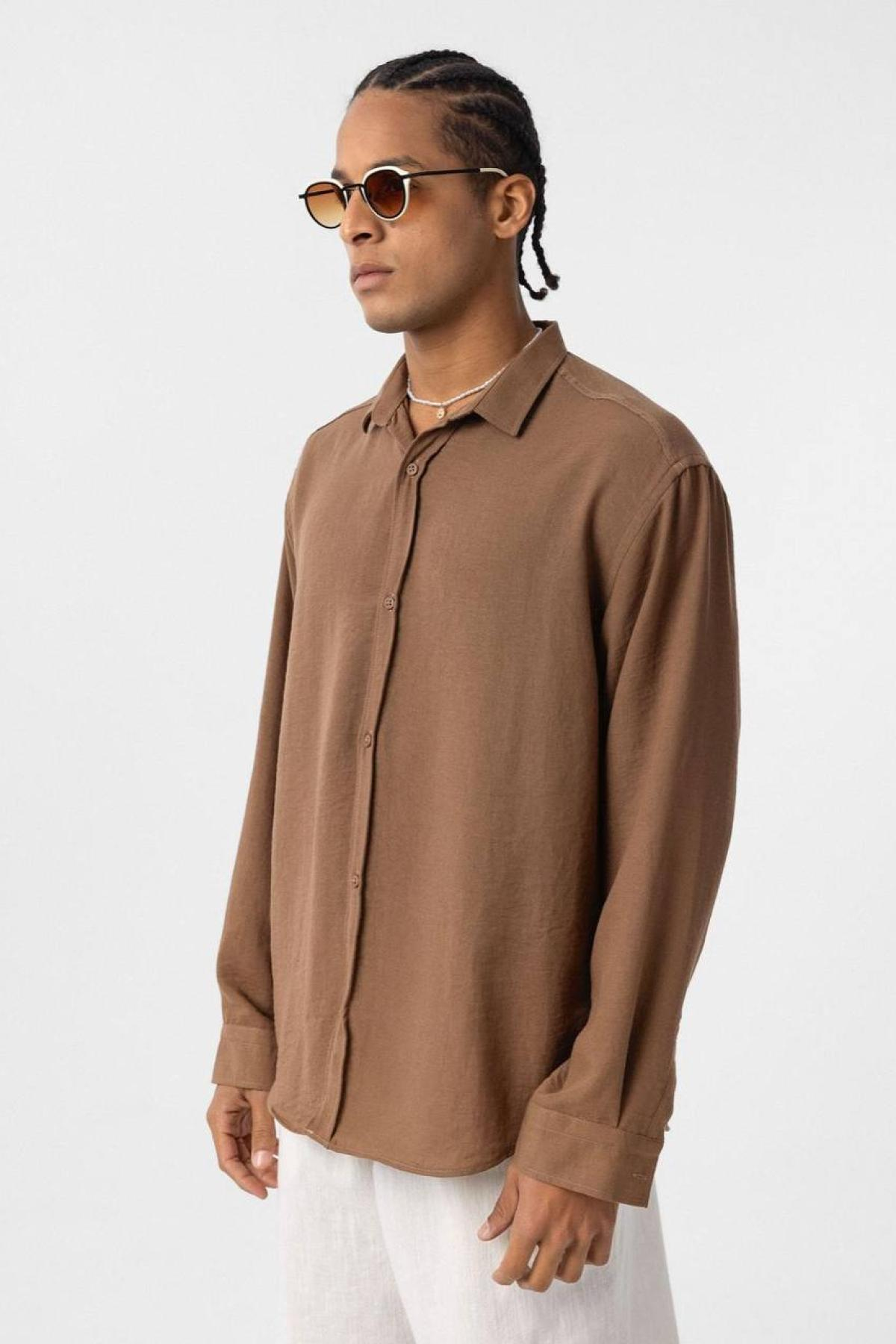 Wholesale Men  Beige Oversize Shirt 731274