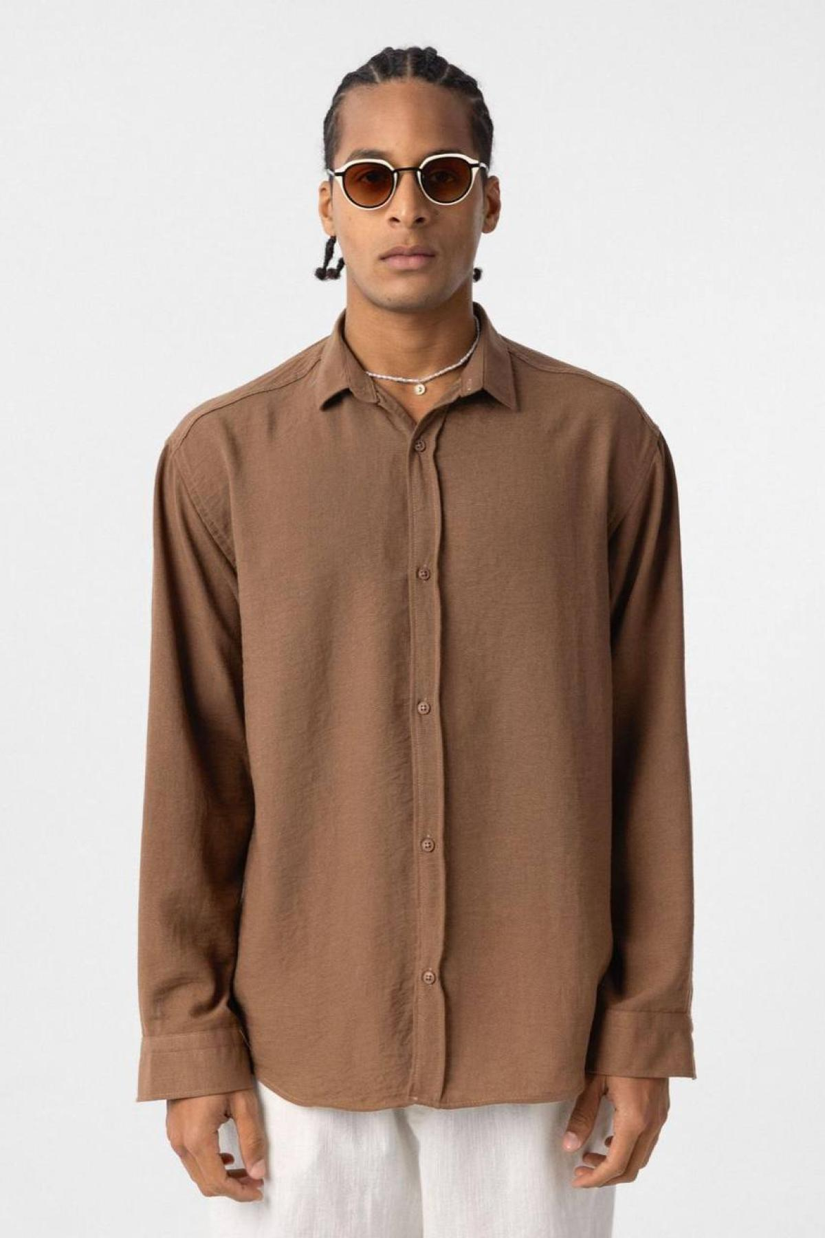 Wholesale Men  Beige Oversize Shirt 731274