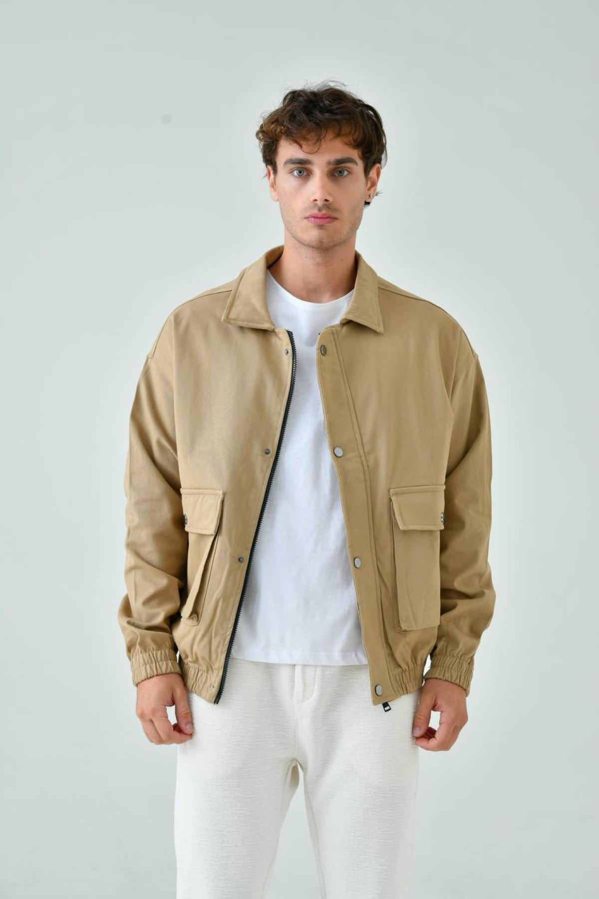 Wholesale Men Beige Oversized Jacket 739169