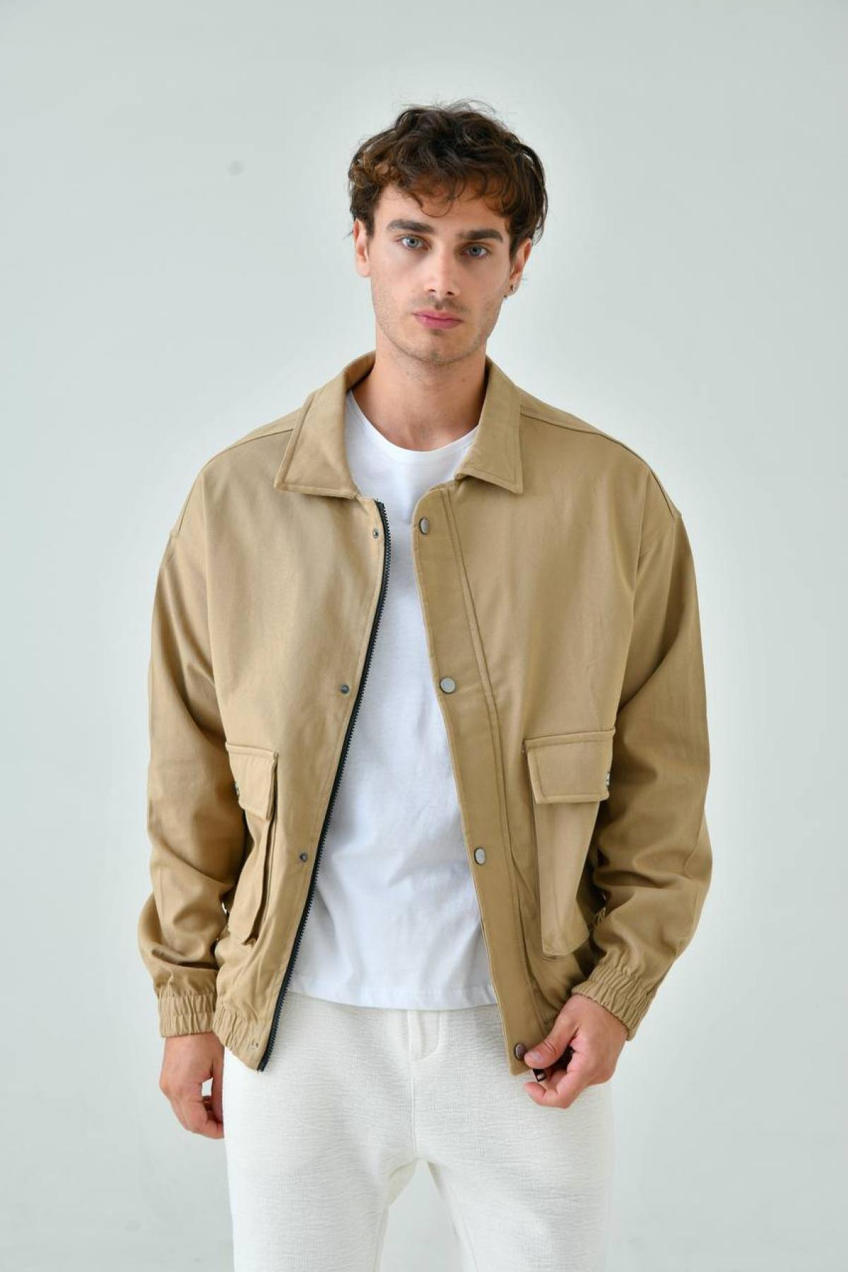 Wholesale Men Beige Oversized Jacket 739169