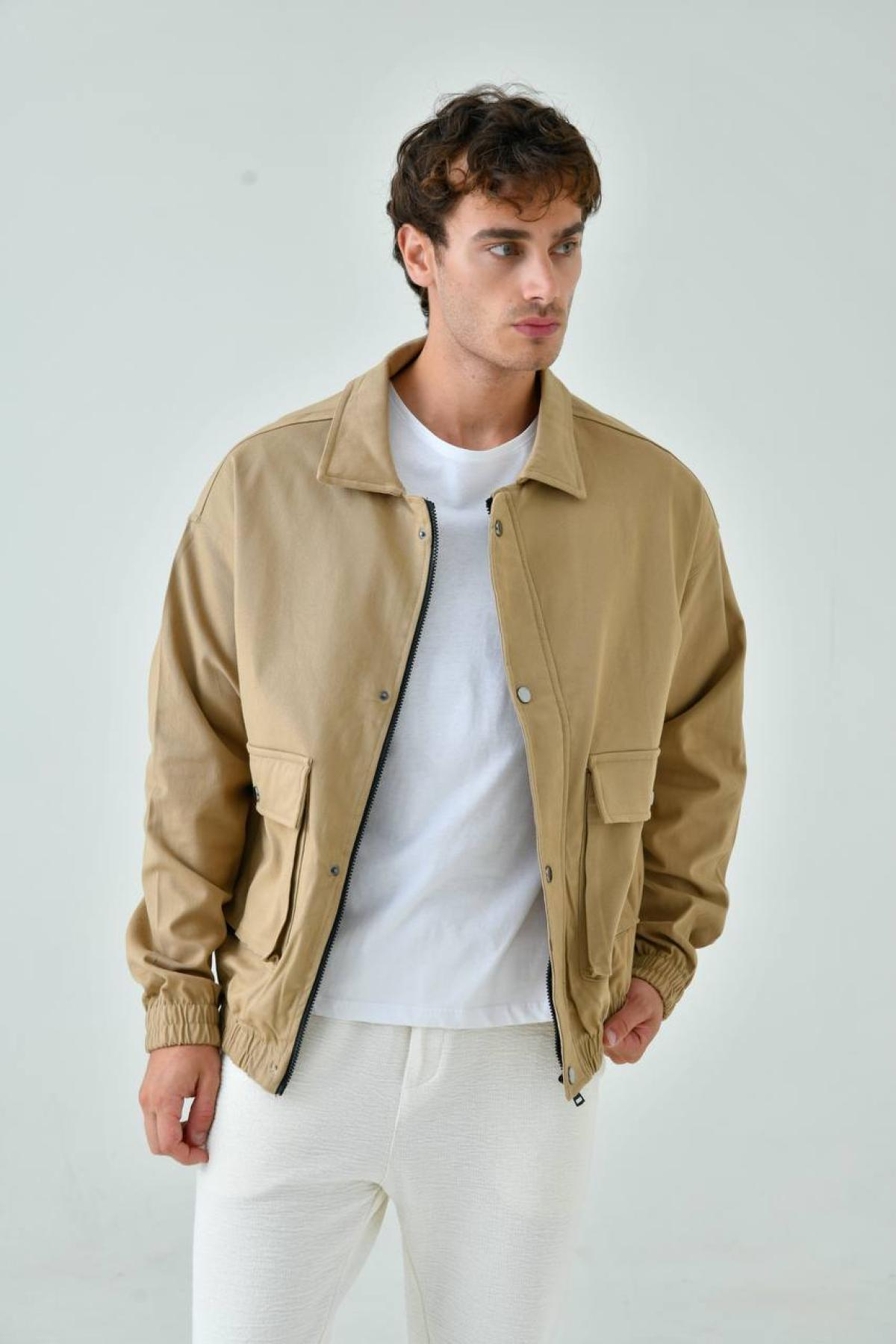Wholesale Men Beige Oversized Jacket 739169