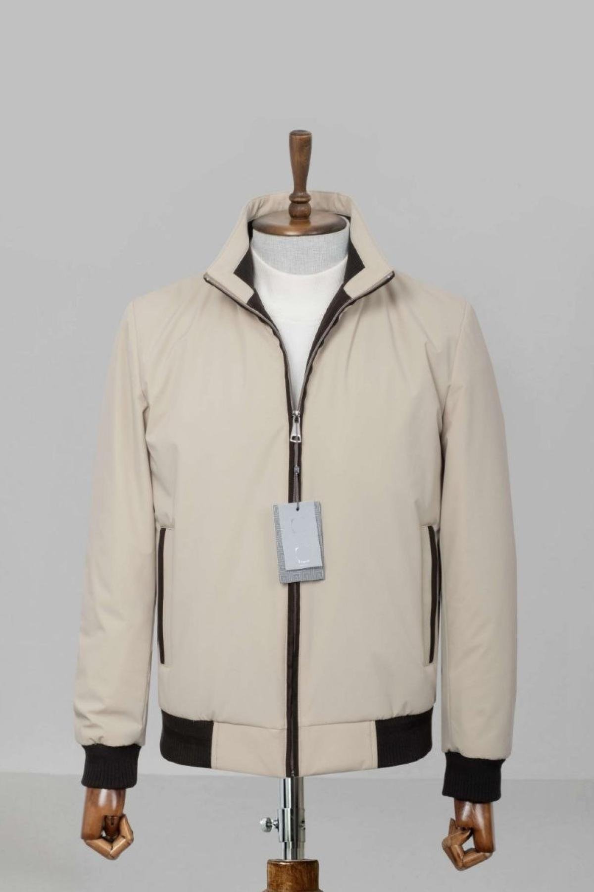 Wholesale Men Beige Ribbed Bomber Jacket 738177