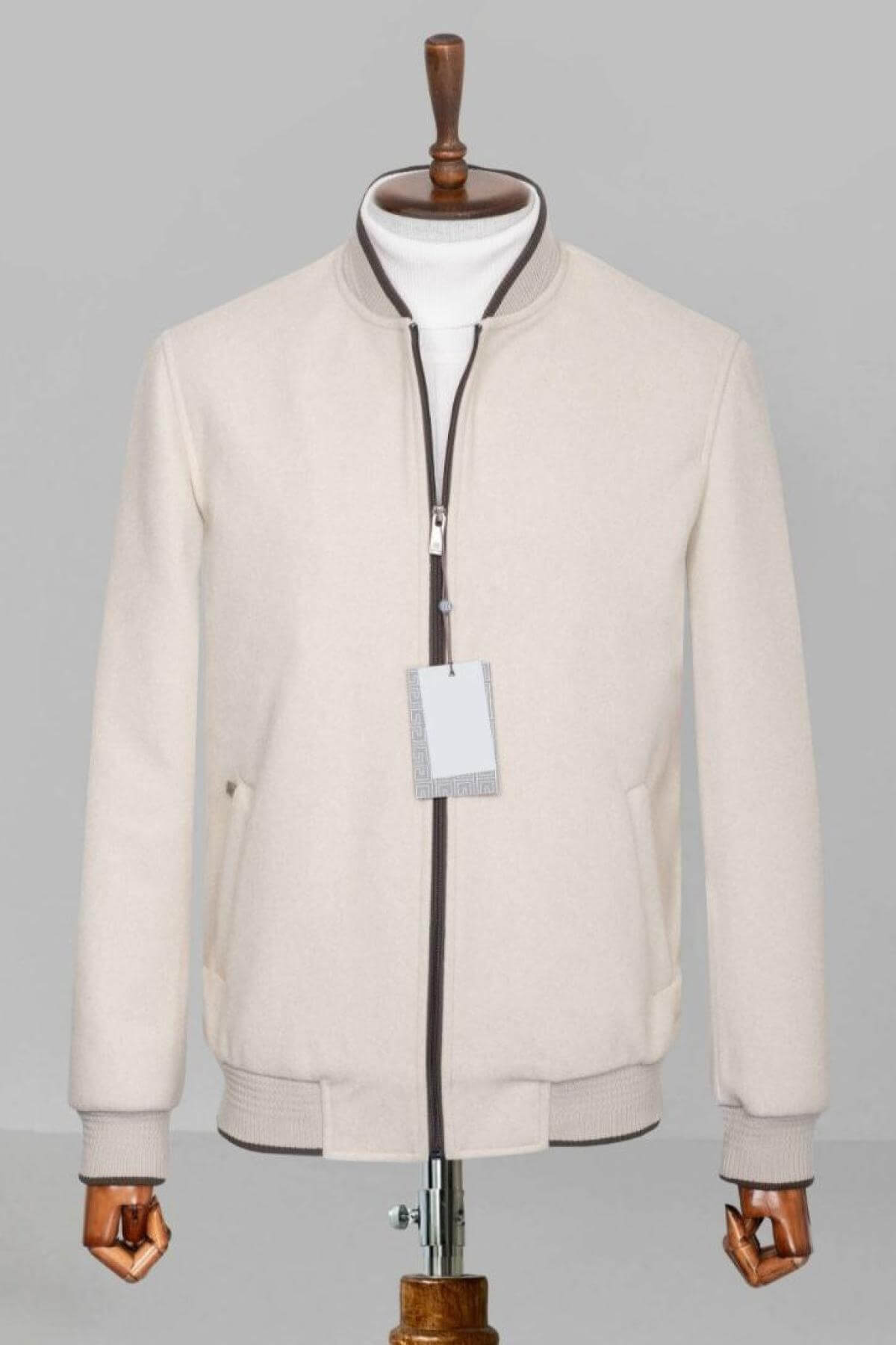 Wholesale Men Beige Varsity Jacket 738155