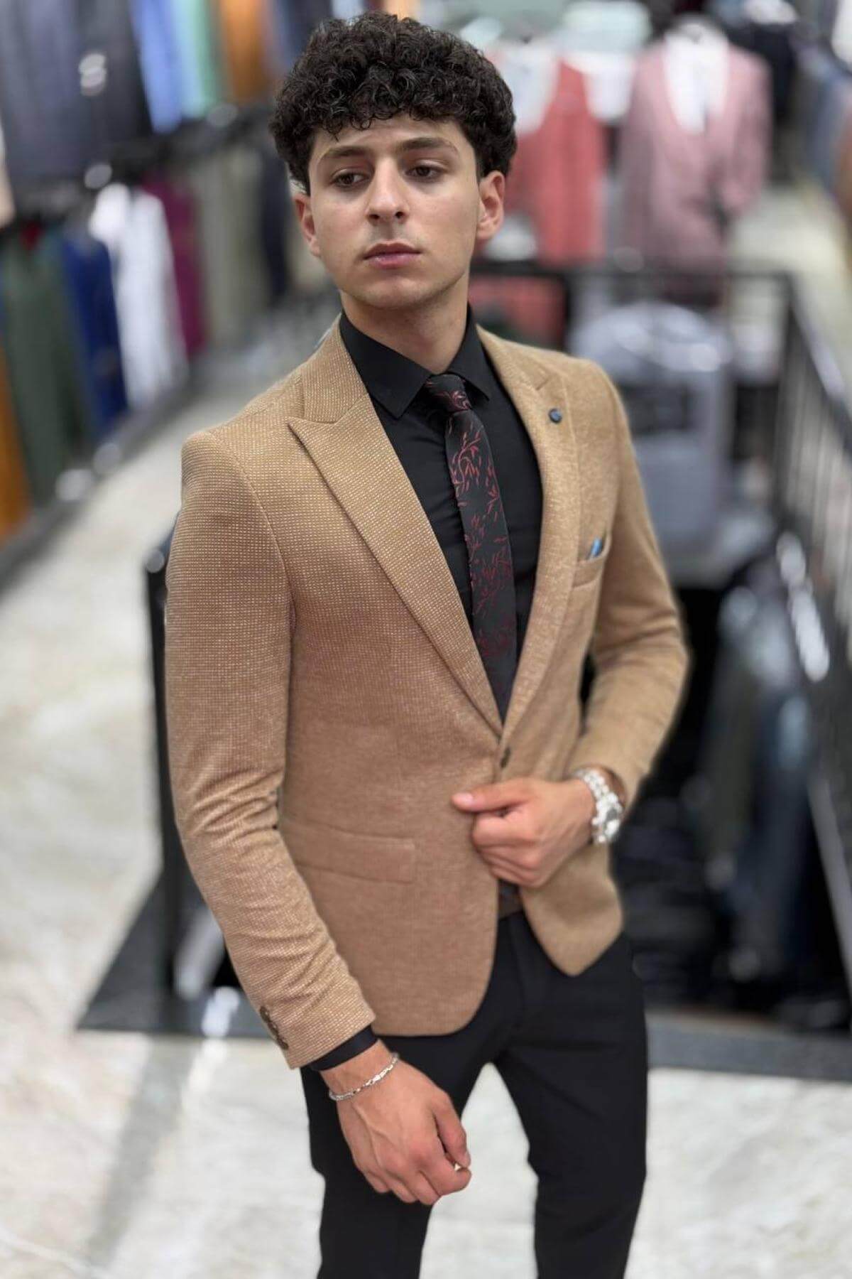 Wholesale Men Biscuit Melange Blazer 738042