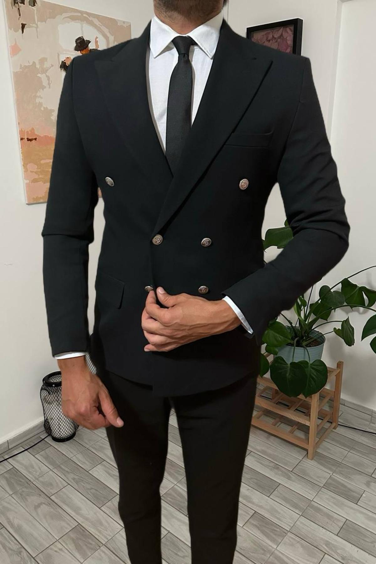 Wholesale Men Black Double Breasted Blazers 708977