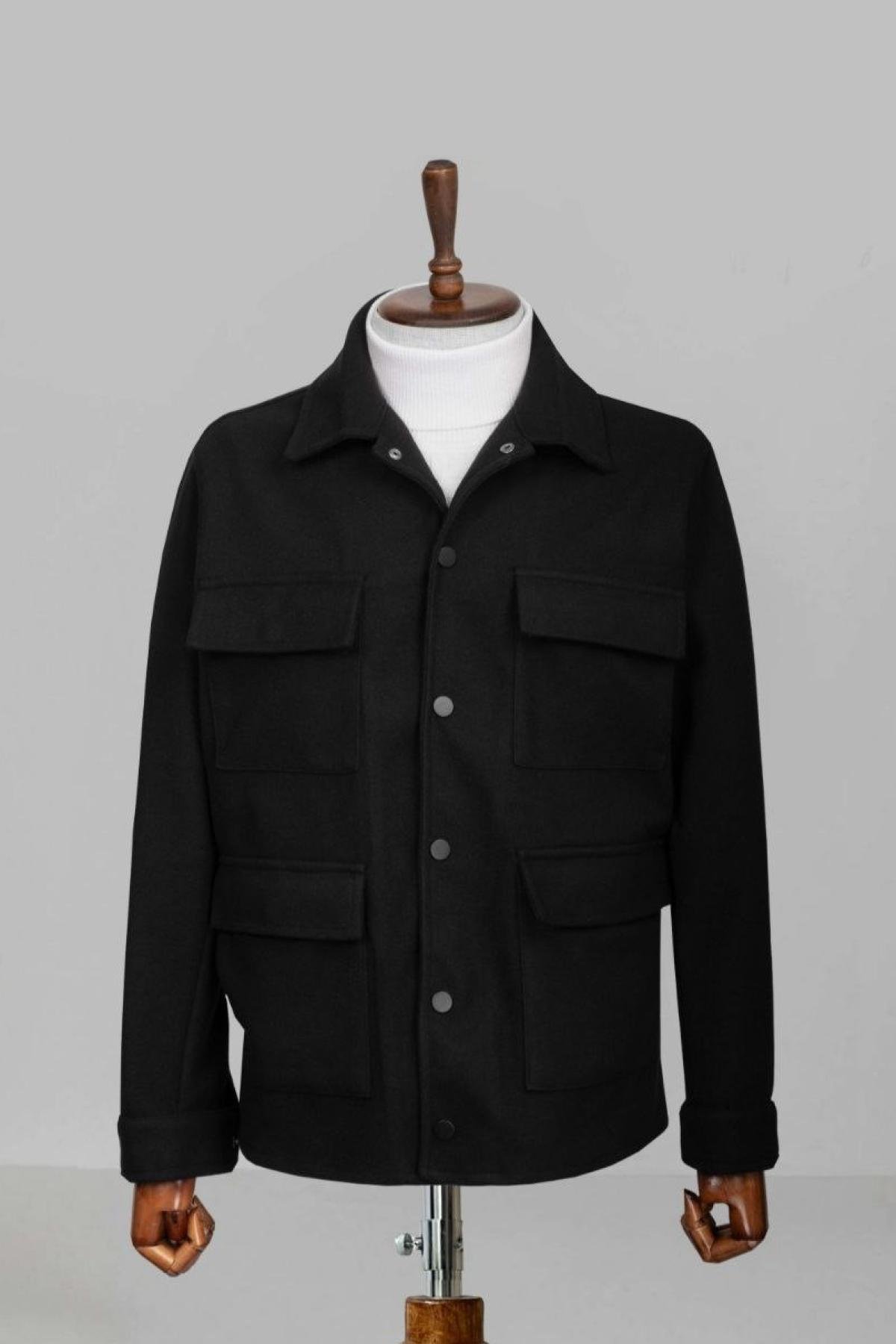 Wholesale Men Black Four Pocket Coat 738190