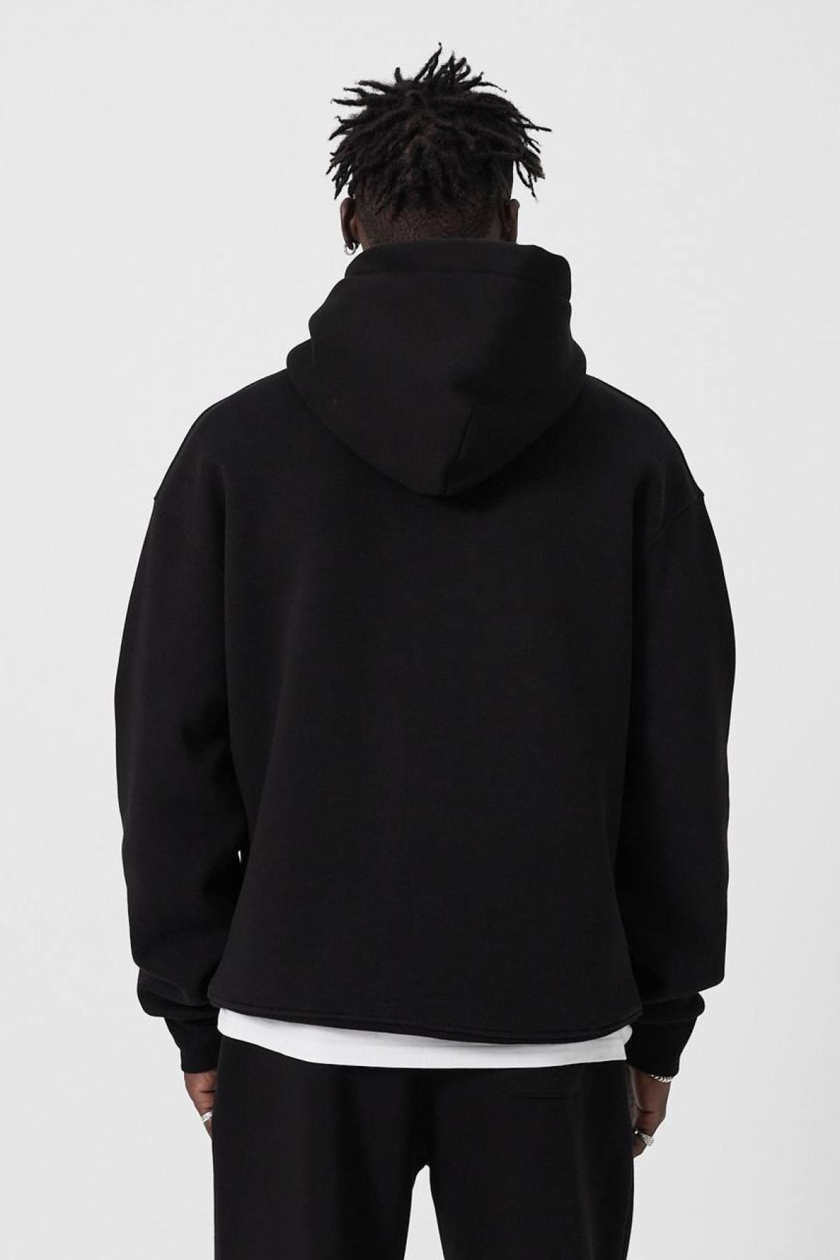 Wholesale Men Black Hoodie with Kangaroo Pocket 739201