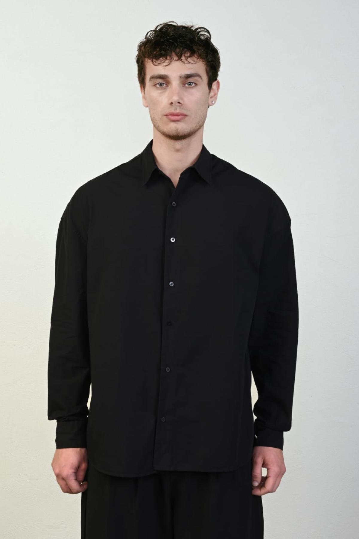 Wholesale Men Black Long-Sleeve Shirt 739142