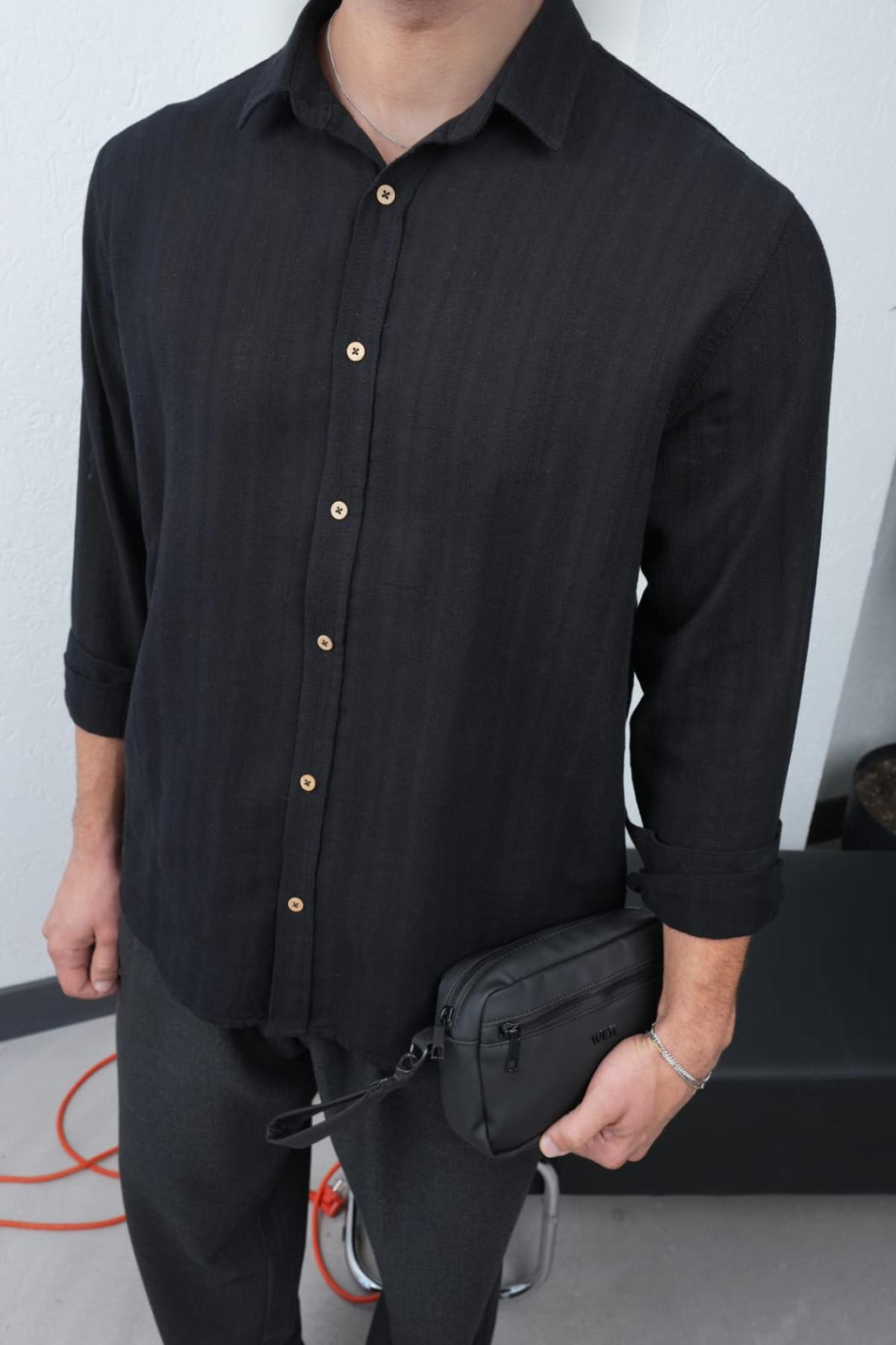 Wholesale Men Black Long-Sleeve Shirt 739133