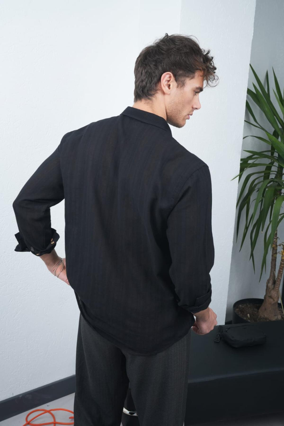 Wholesale Men Black Long-Sleeve Shirt 739133