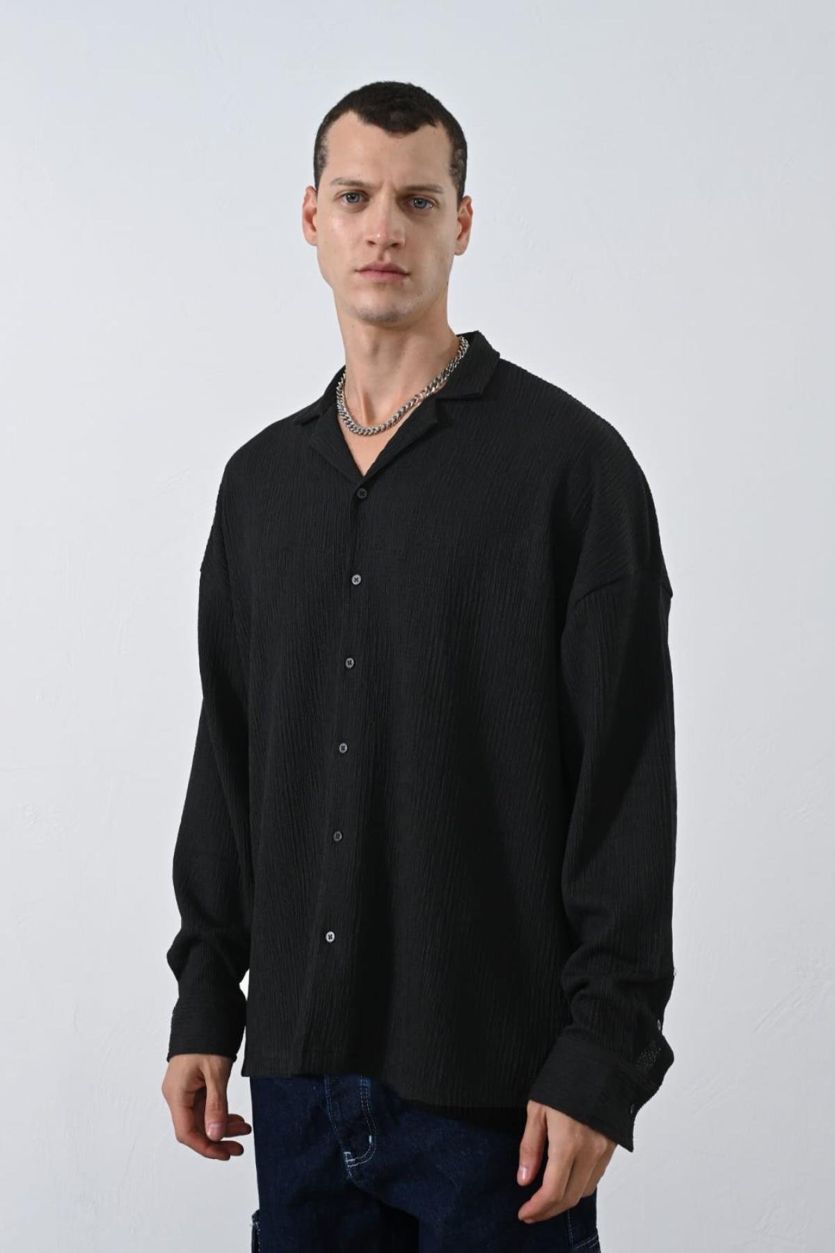 Wholesale Men Black Long-Sleeve Shirt 739107
