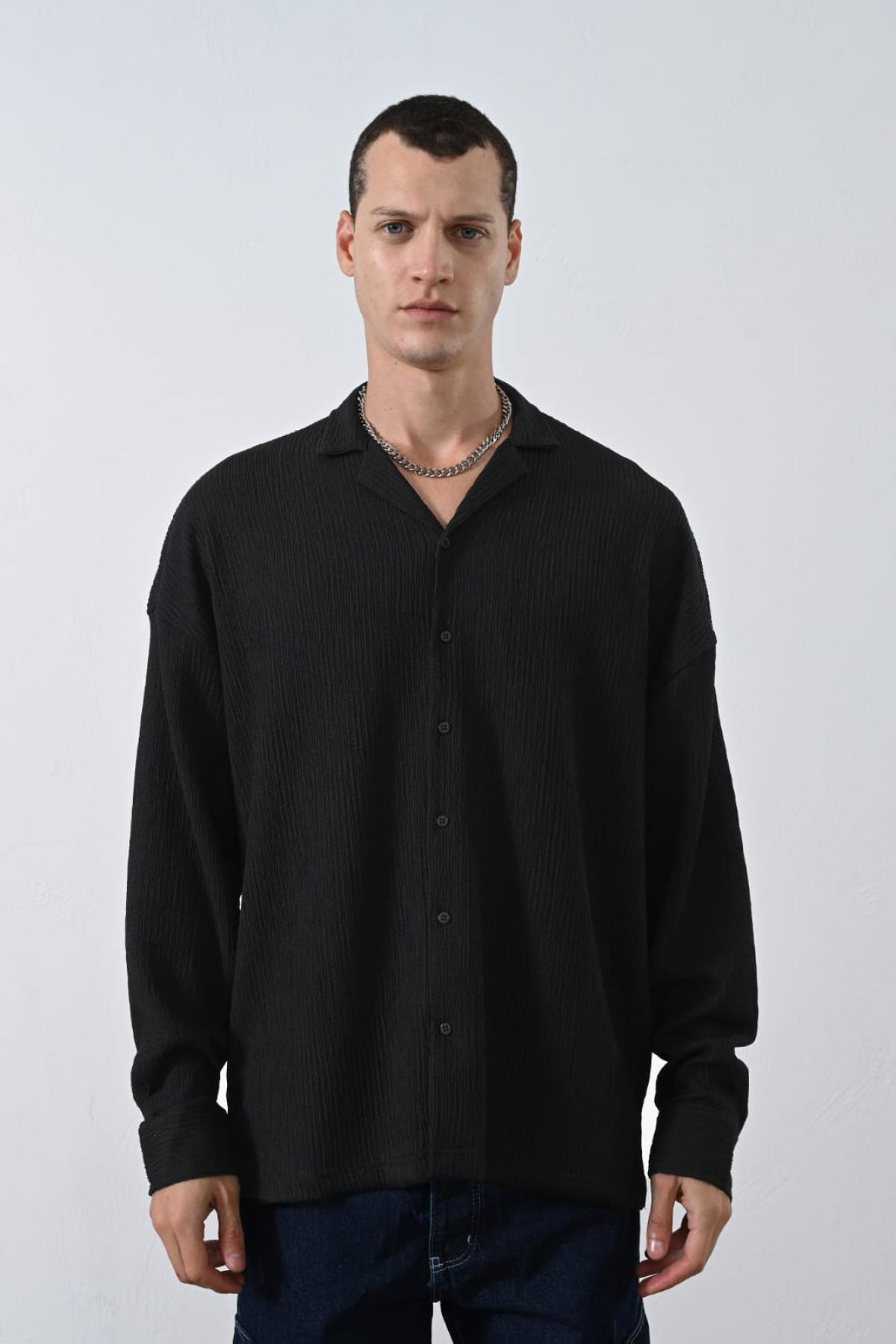 Wholesale Men Black Long-Sleeve Shirt 739107