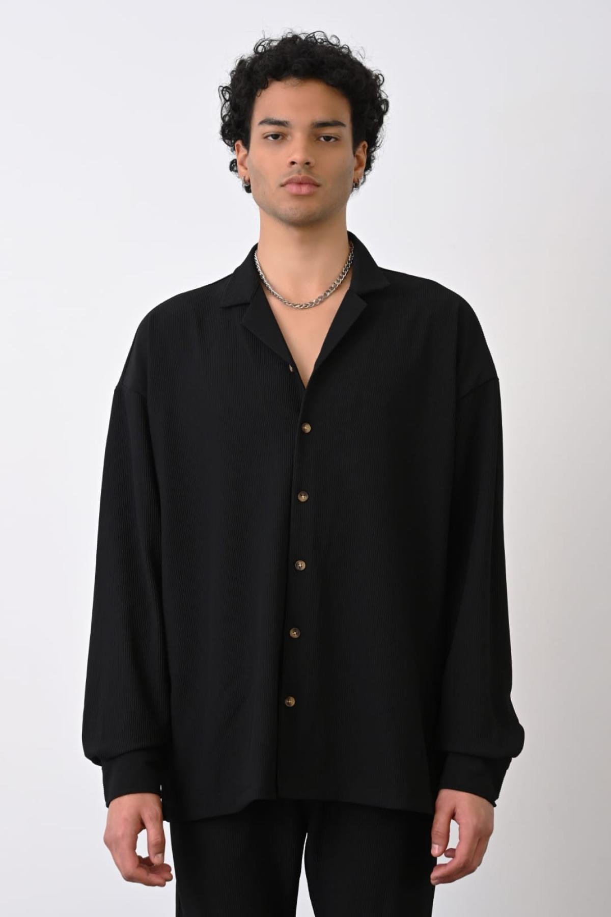 Wholesale Men Black Long-Sleeve Shirt 739091