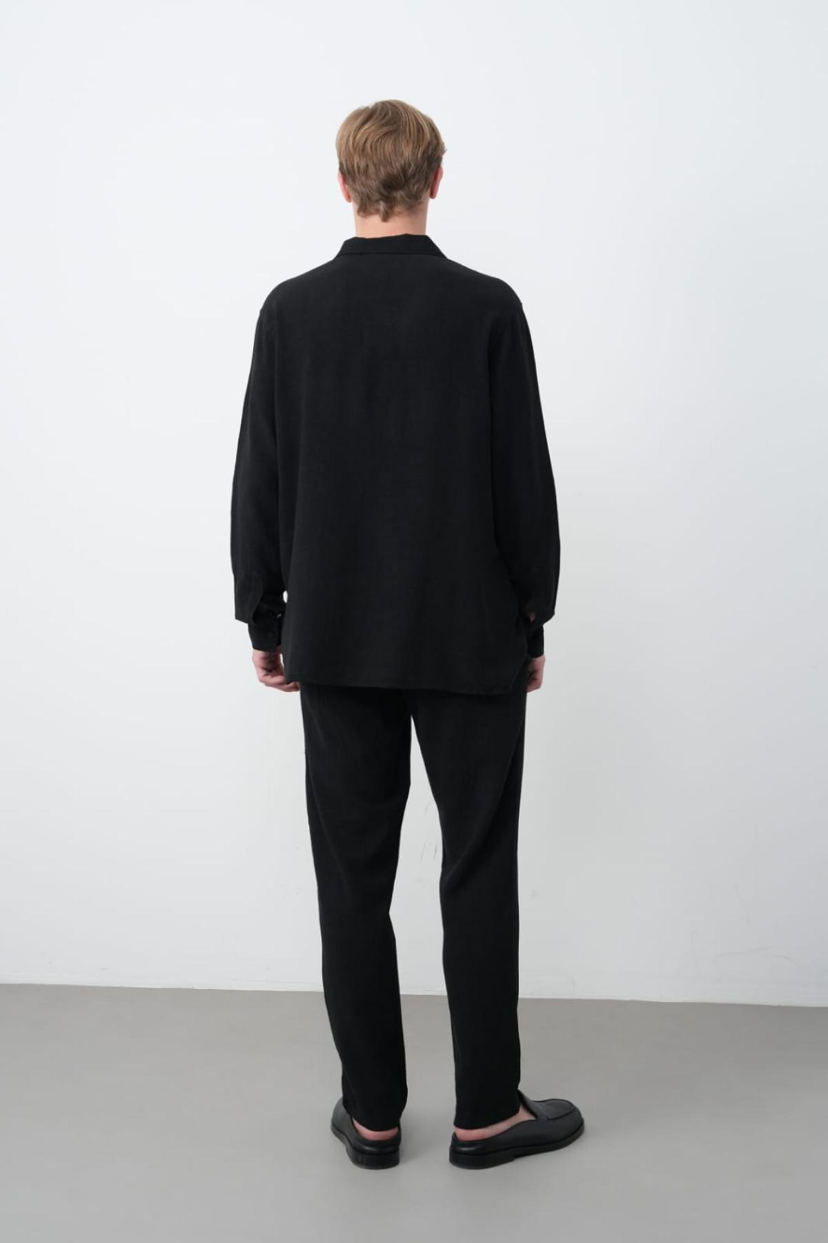 Wholesale Men Black Long-Sleeve Shirt 739082