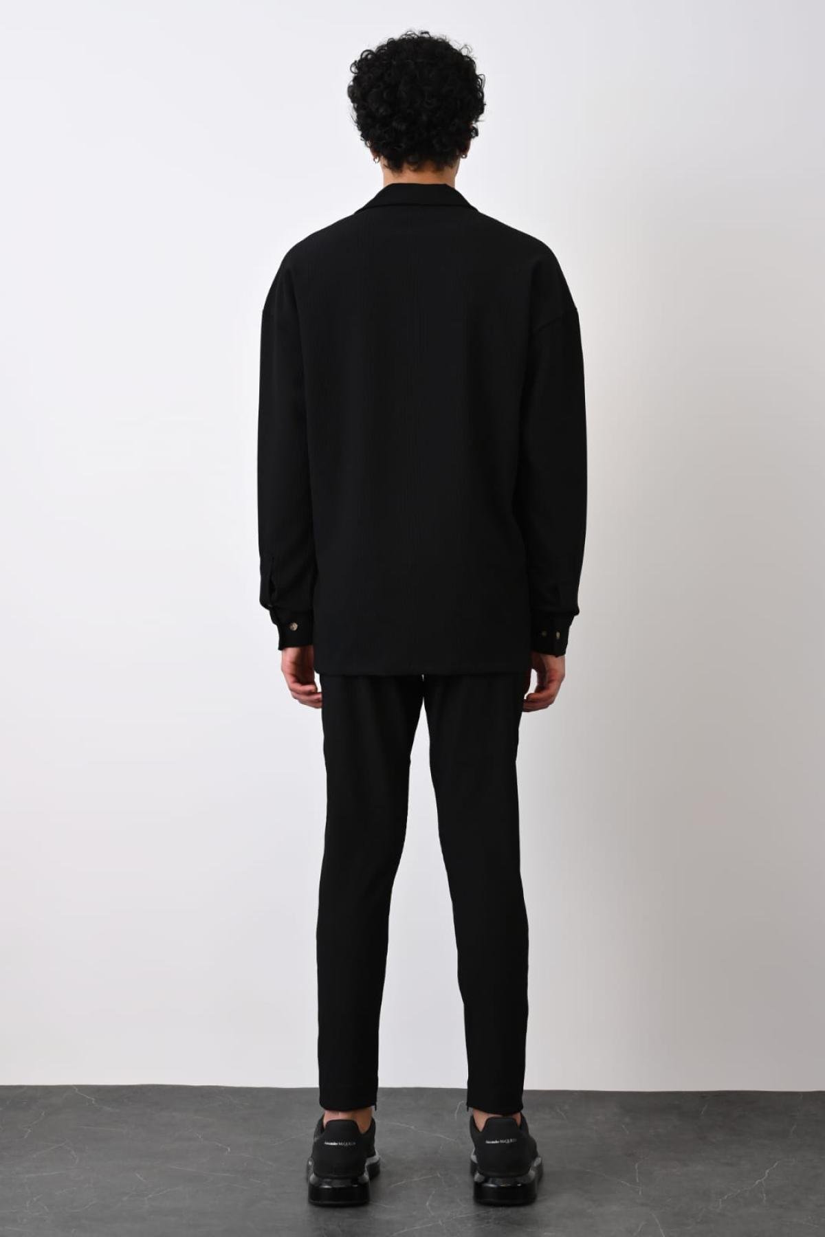 Wholesale Men Black Long-Sleeve Shirt 739091