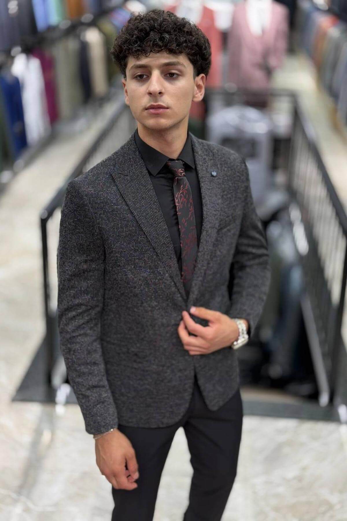 Wholesale Men Black Melange Blazer 738048