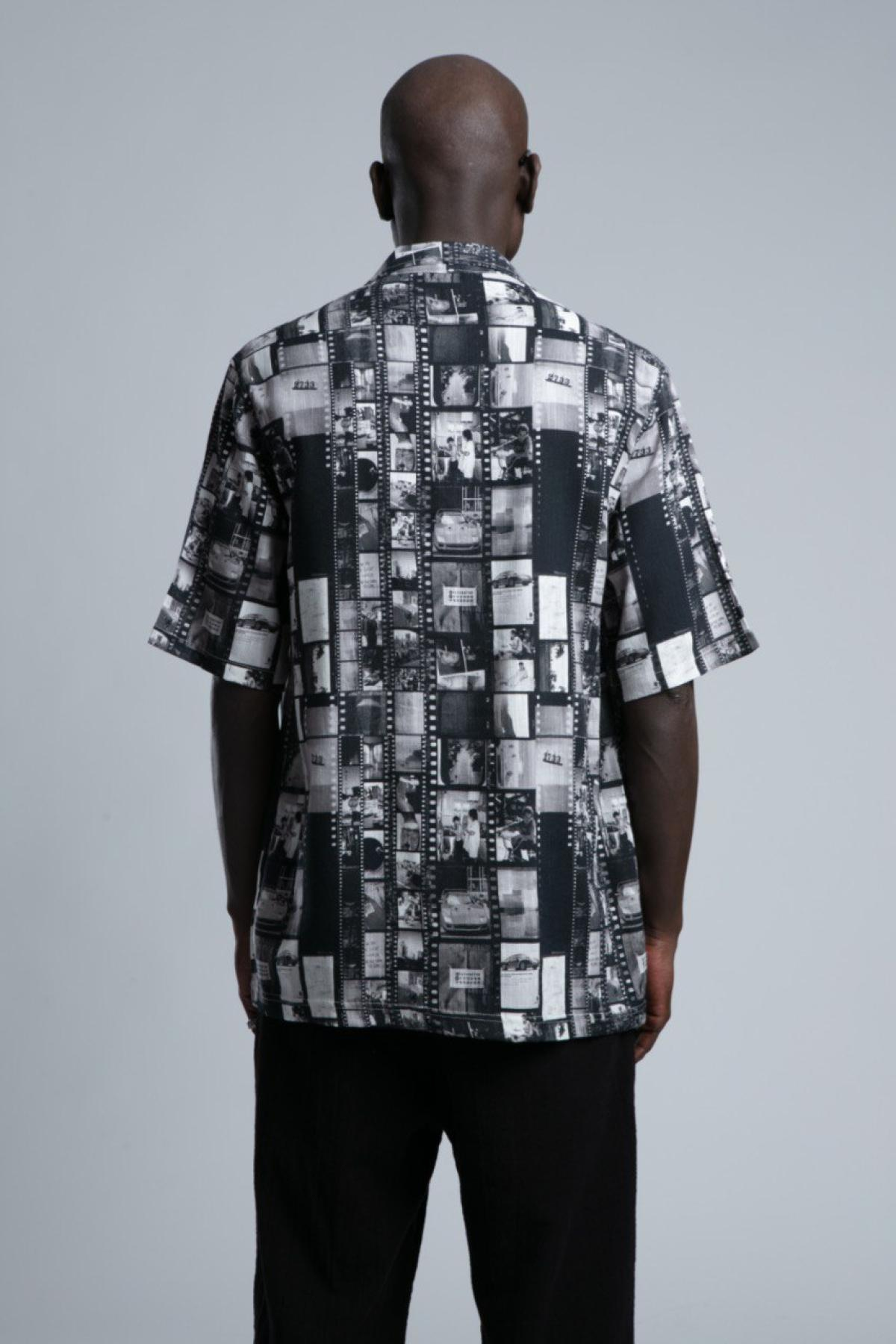 Wholesale Men Black Printed Short Sleeve Shirt 729983