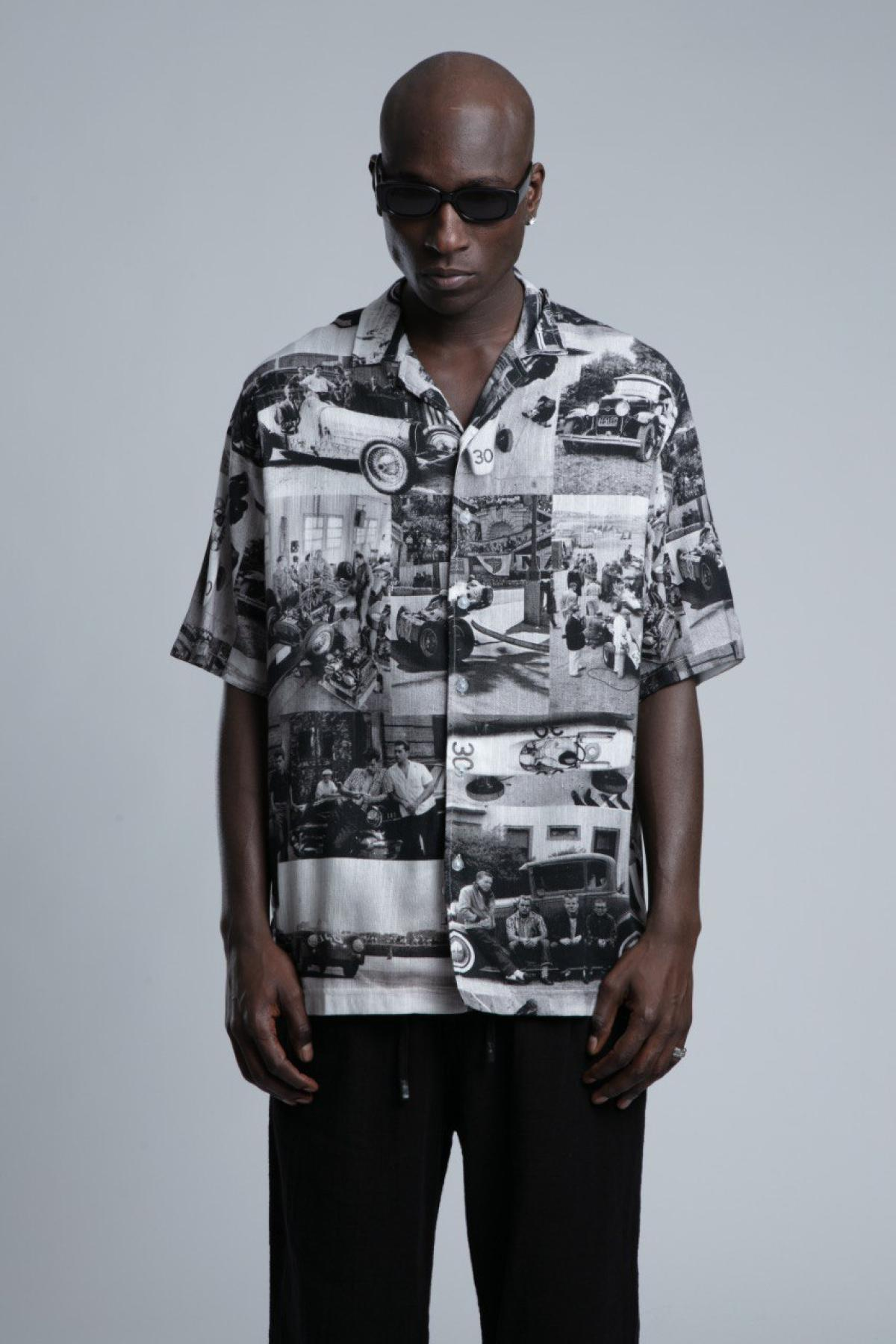 Wholesale Men Black Printed Short Sleeve Shirt 729980