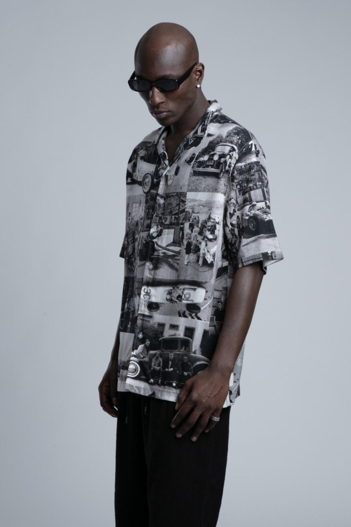 Wholesale Men Black Printed Short Sleeve Shirt 729980