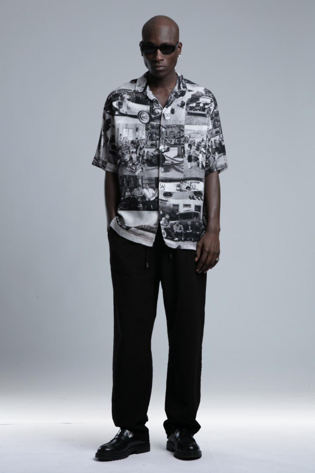 Wholesale Men Black Printed Short Sleeve Shirt 729980