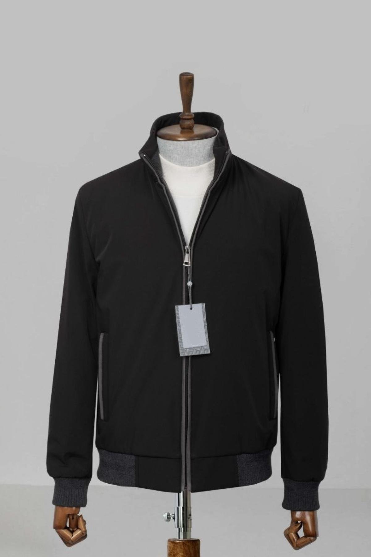 Wholesale Men Black Ribbed Bomber Jacket 738170