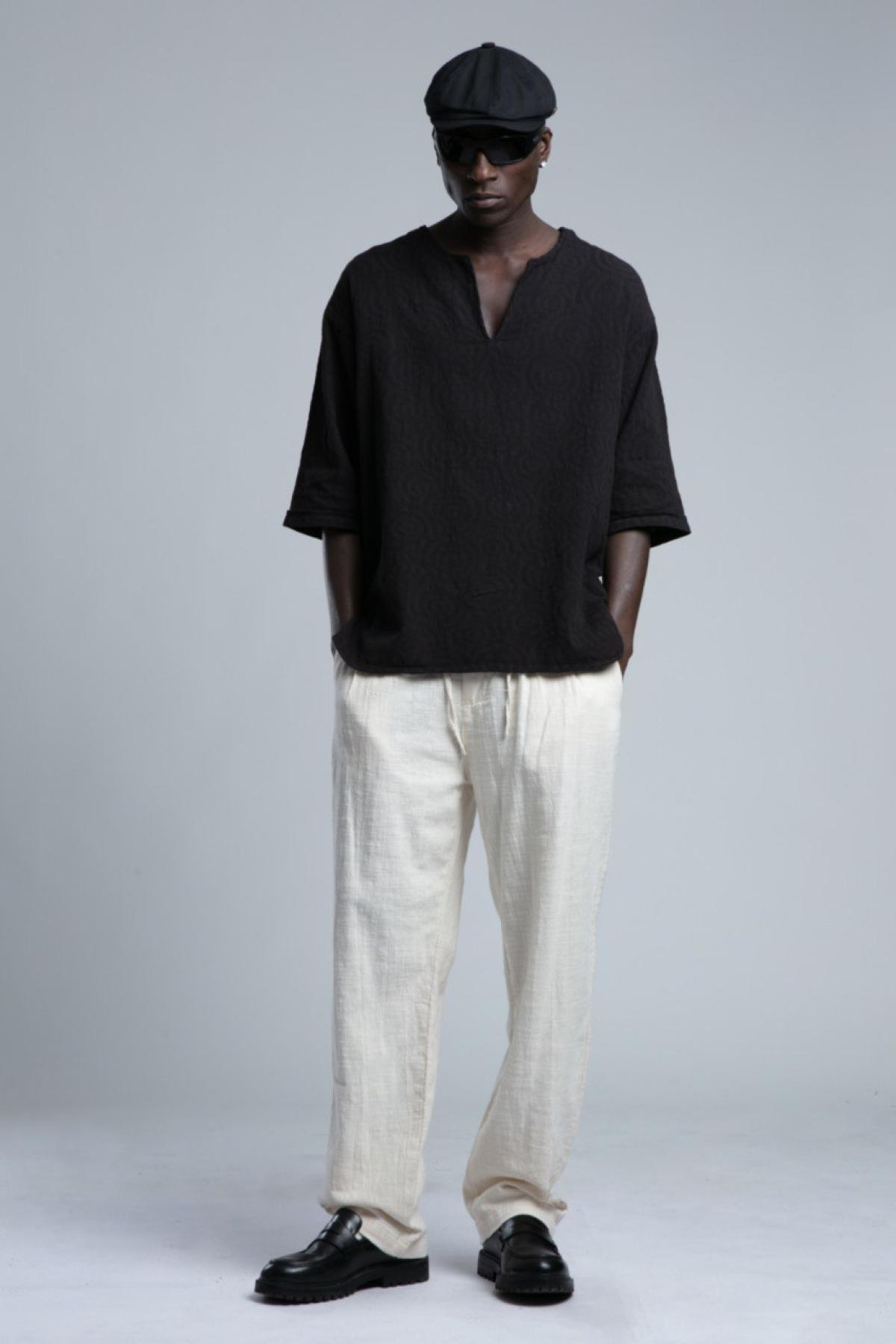 Wholesale Men Black Short Sleeve Linen Shirt 730439
