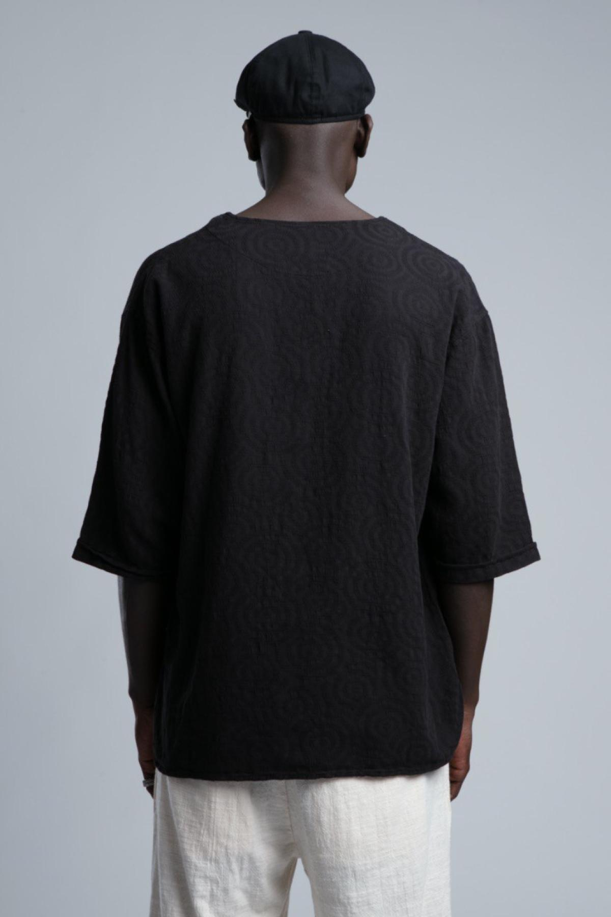 Wholesale Men Black Short Sleeve Linen Shirt 730439