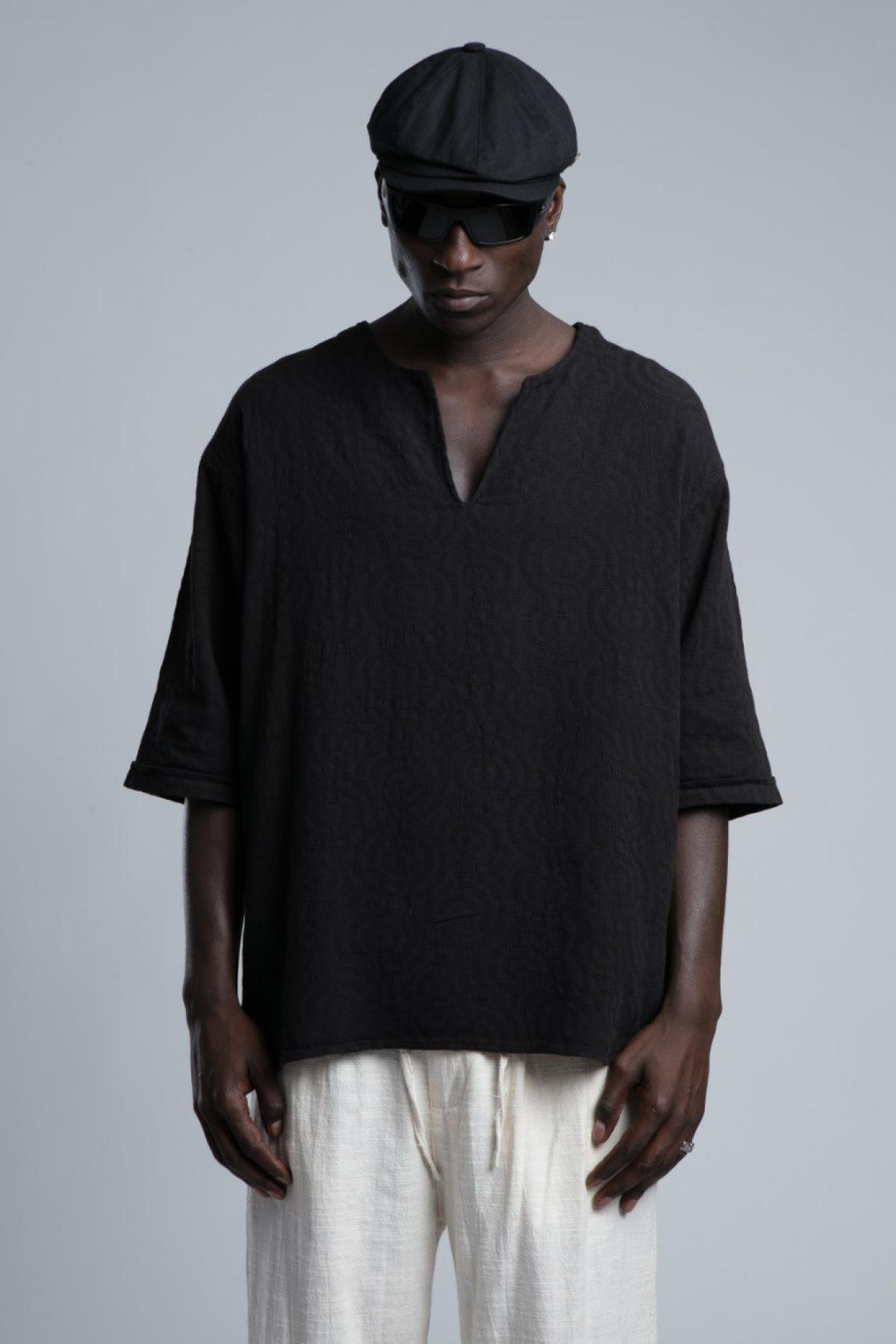 Wholesale Men Black Short Sleeve Linen Shirt 730439