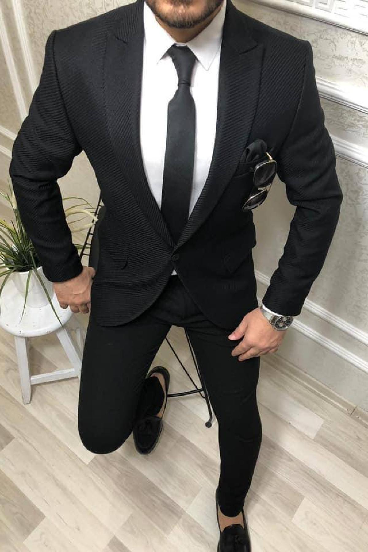Wholesale Men Black Single Breasted Blazers 709007