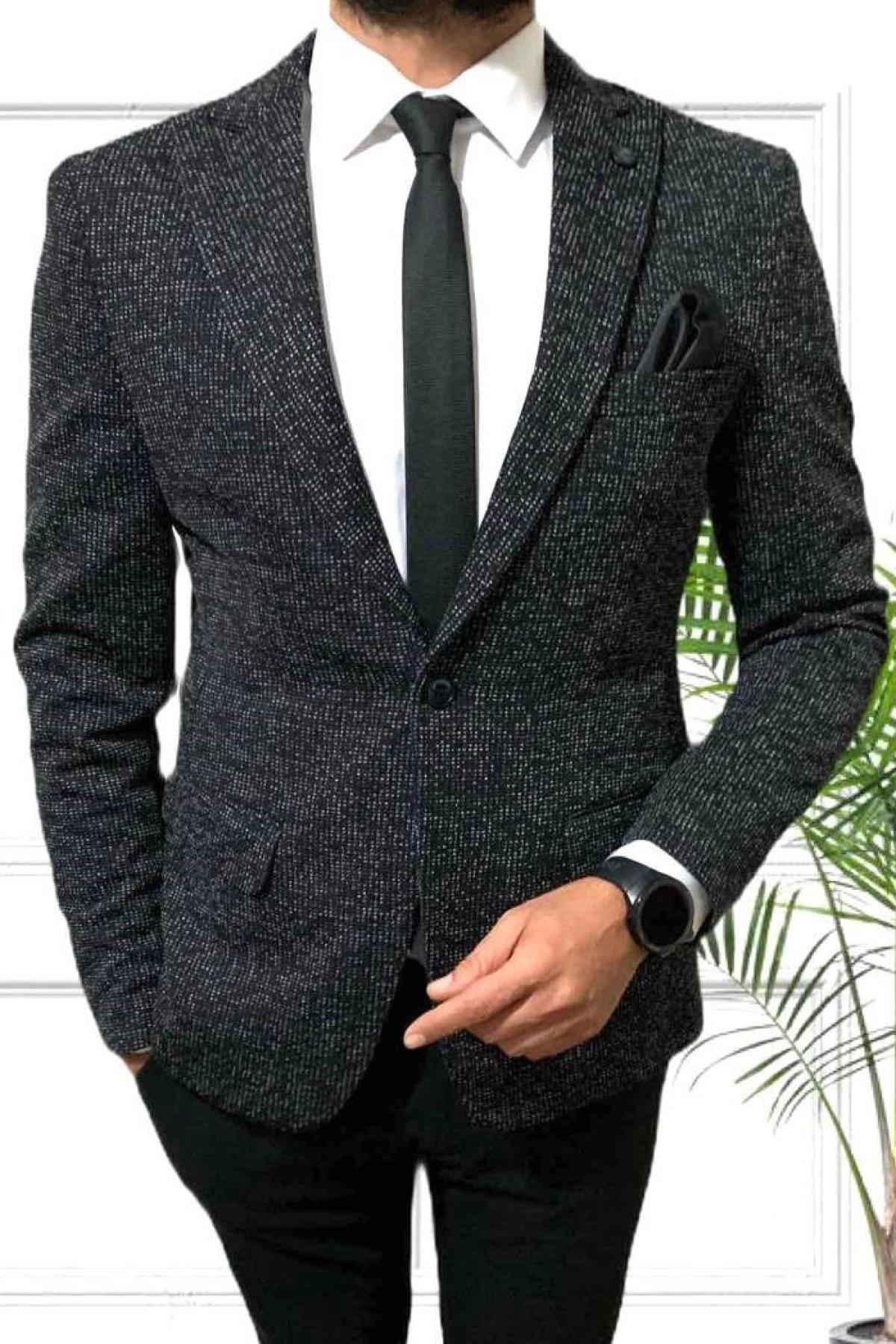 Wholesale Men Black Single Breasted Blazer Jacket 720246