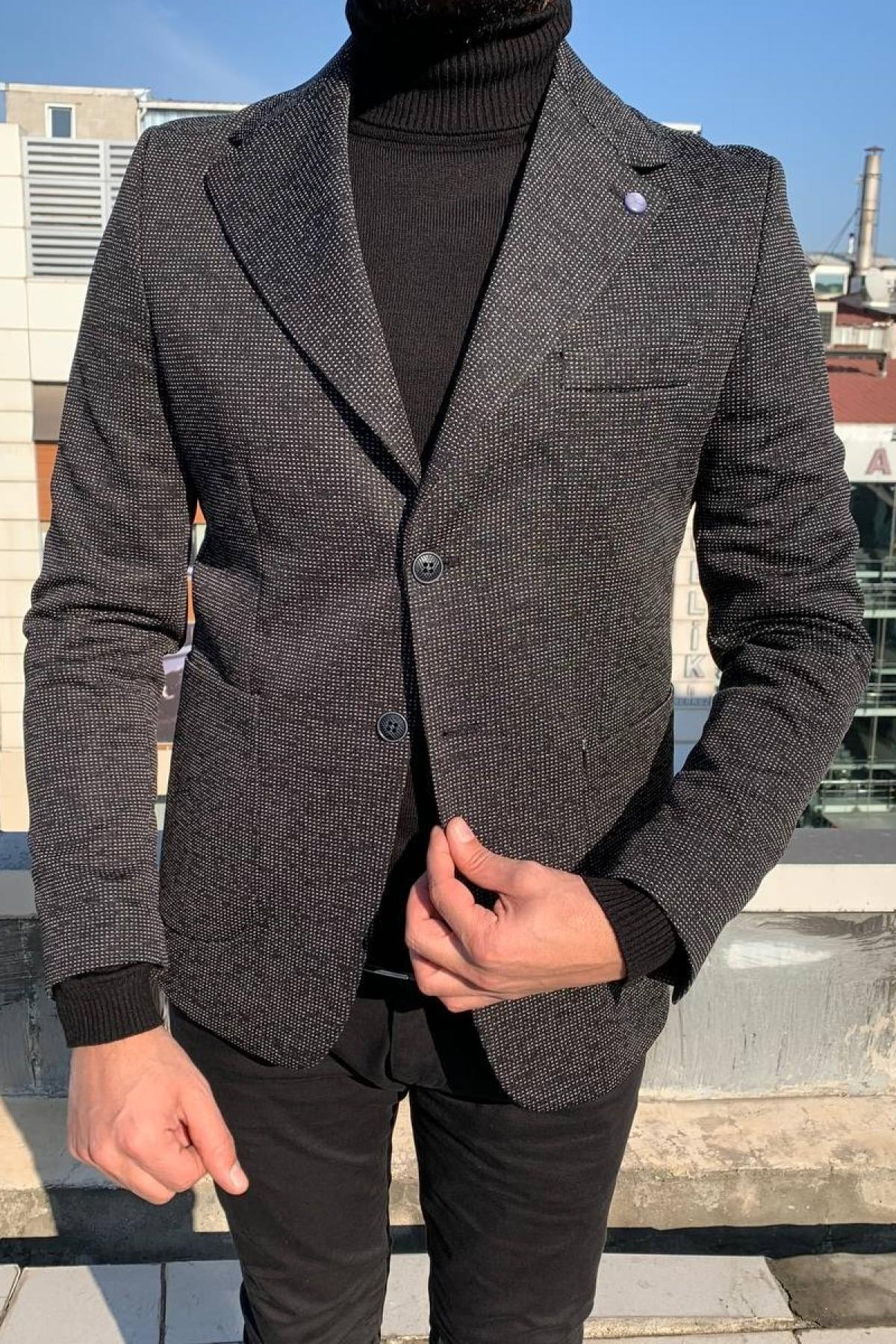 Wholesale Men Black Single Breasted Blazer Jacket 720592