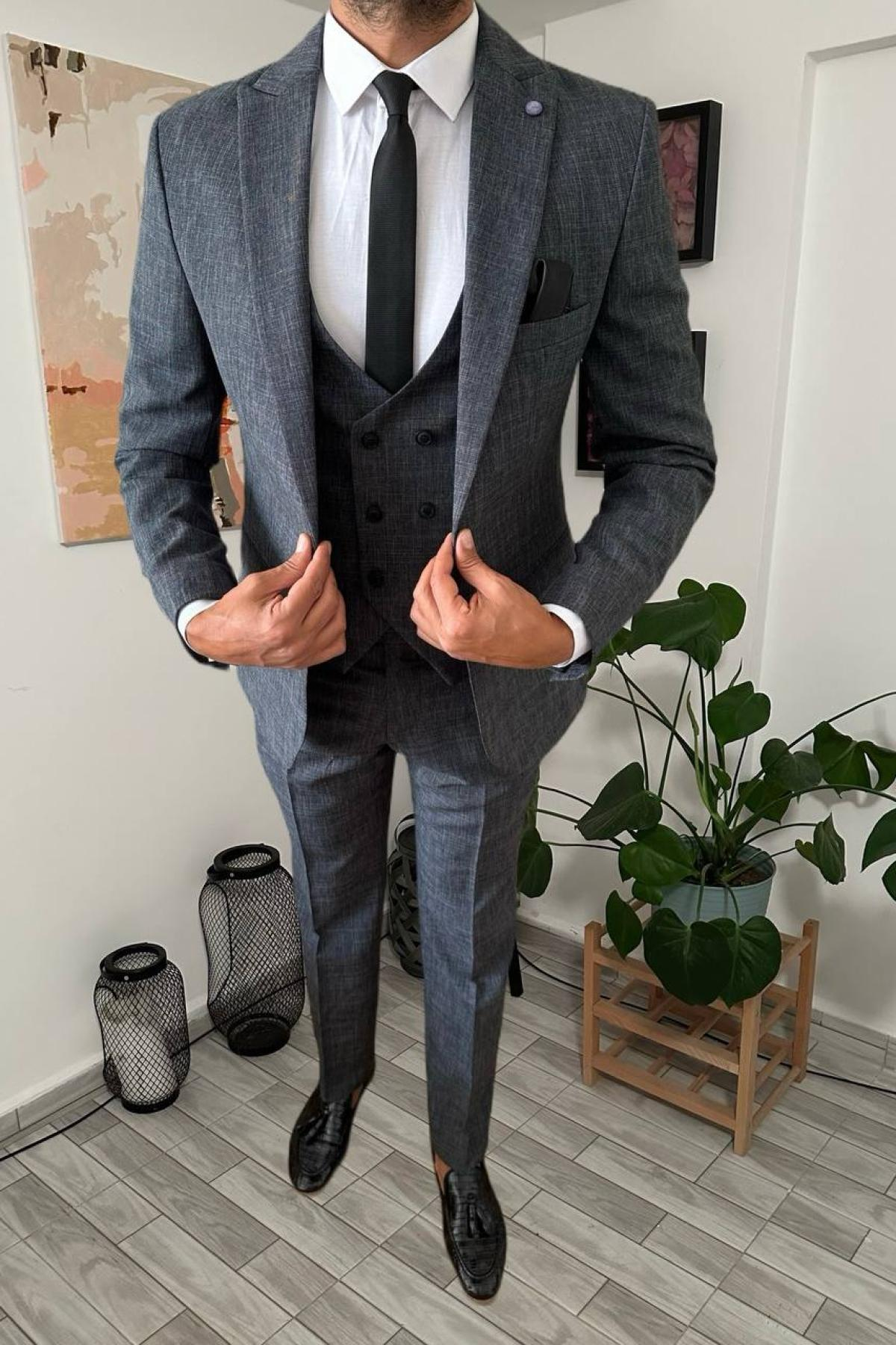 Wholesale Men Black Three Piece Suits Plus Size Blazer Vest and Trousers 708945