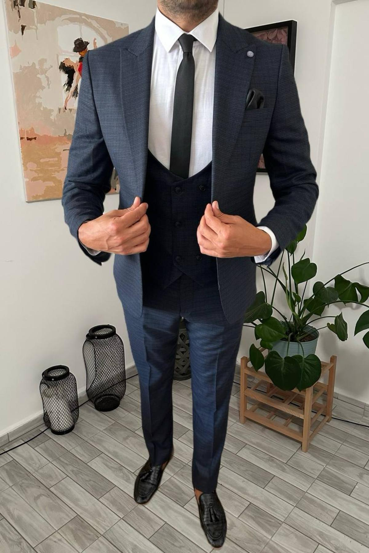 Wholesale Men Black Three Piece Suits Blazer Vest and Trousers 708897