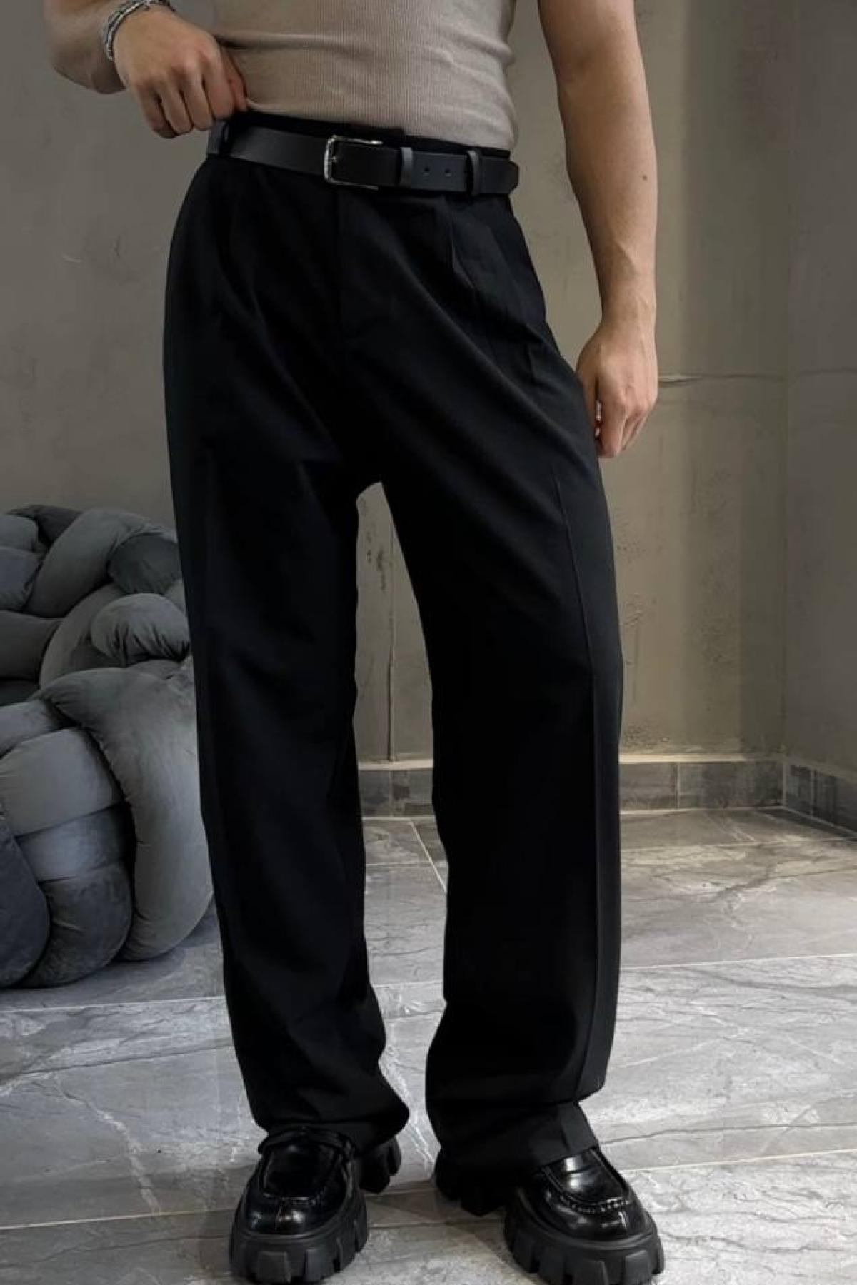 Wholesale Men Black Trousers With Pleat Detail 739208