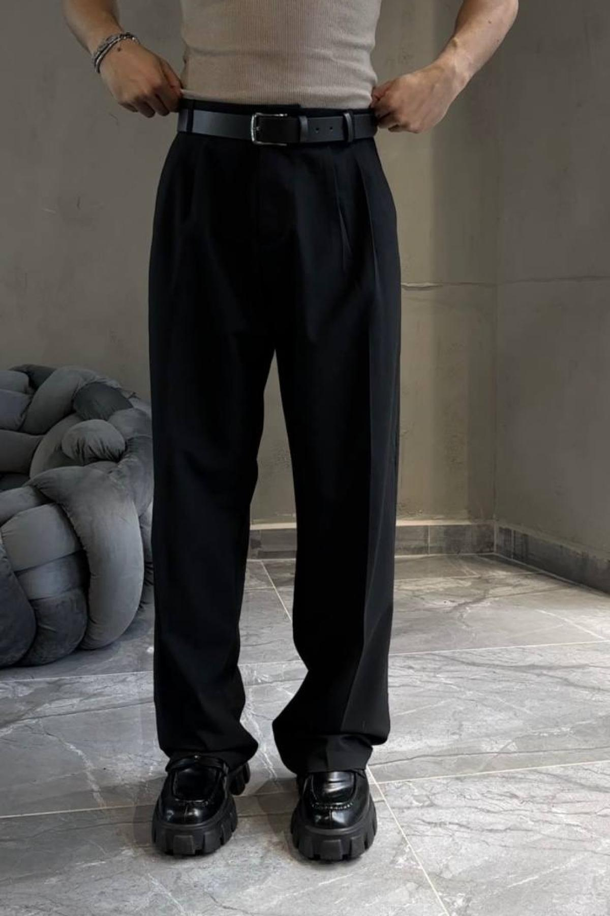 Wholesale Men Black Trousers With Pleat Detail 739208