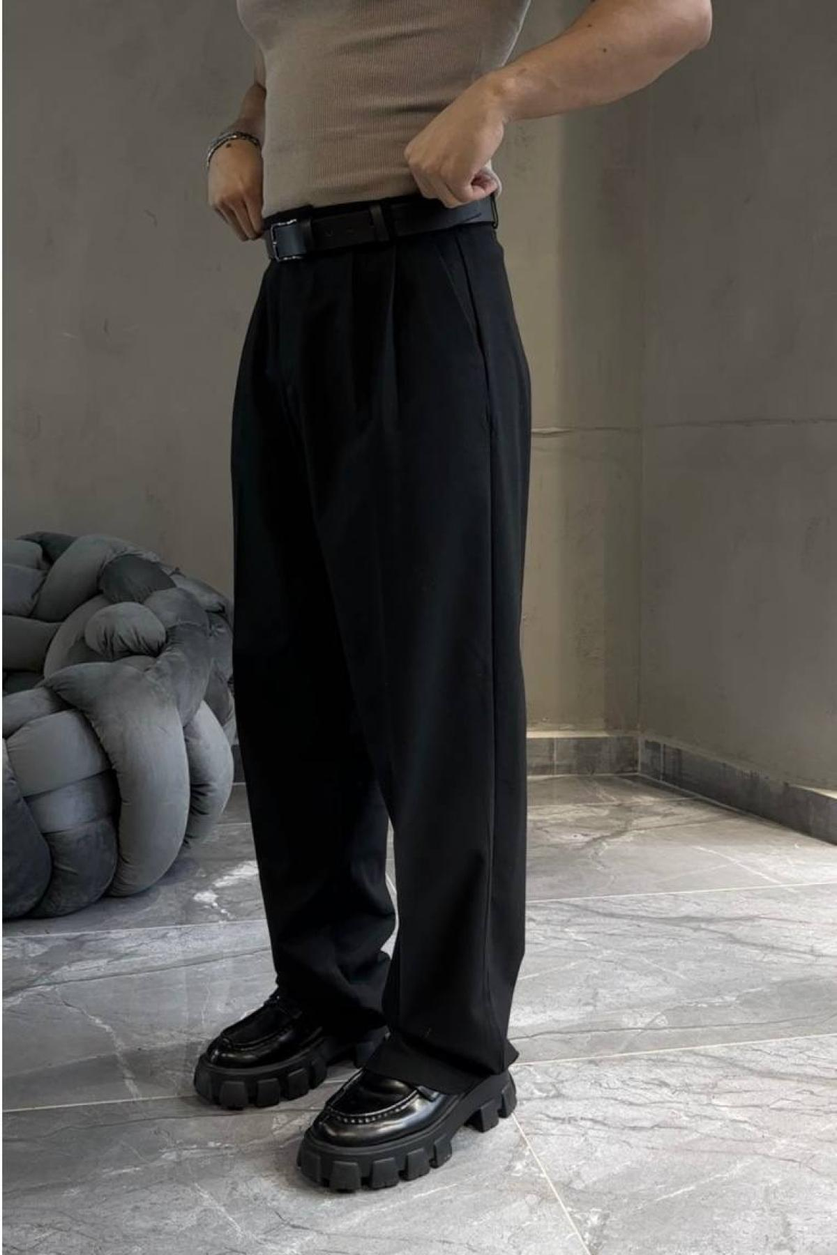 Wholesale Men Black Trousers With Pleat Detail 739208