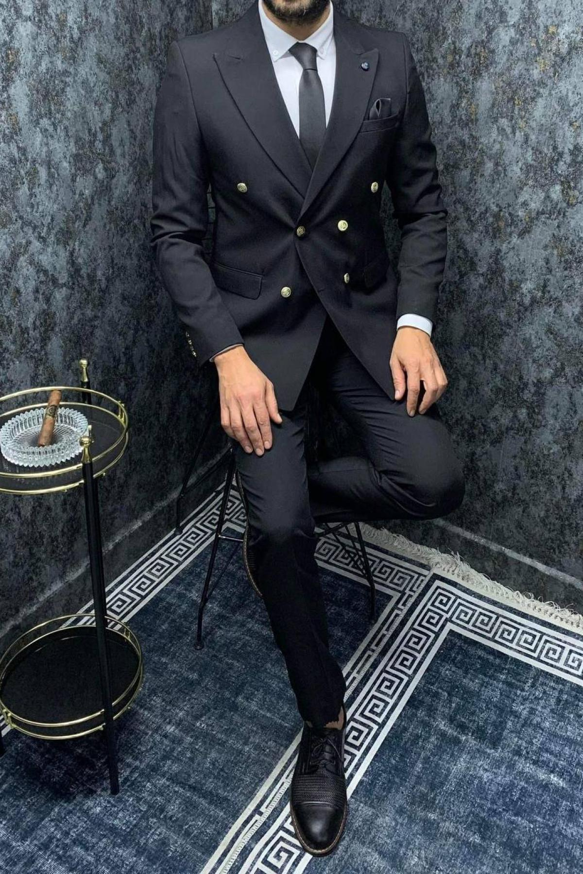 Wholesale Men Black Two Piece Suits Plus Size Blazer and Trousers 709002