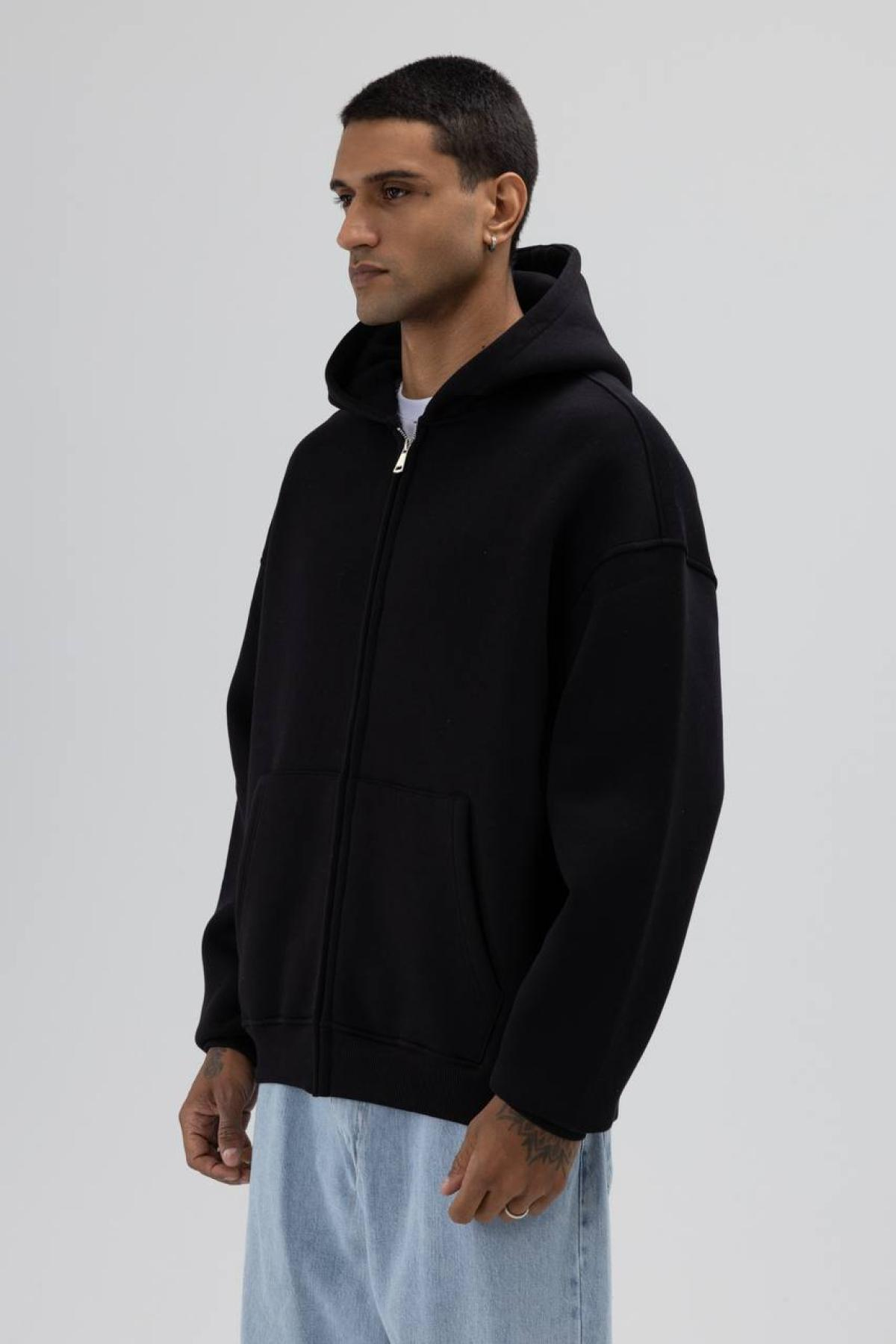 Wholesale Men Black Zip-Up Hoodie 739100