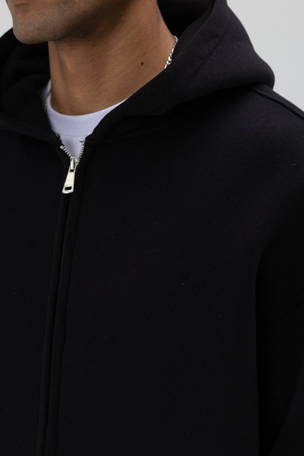 Wholesale Men Black Zip-Up Hoodie 739100