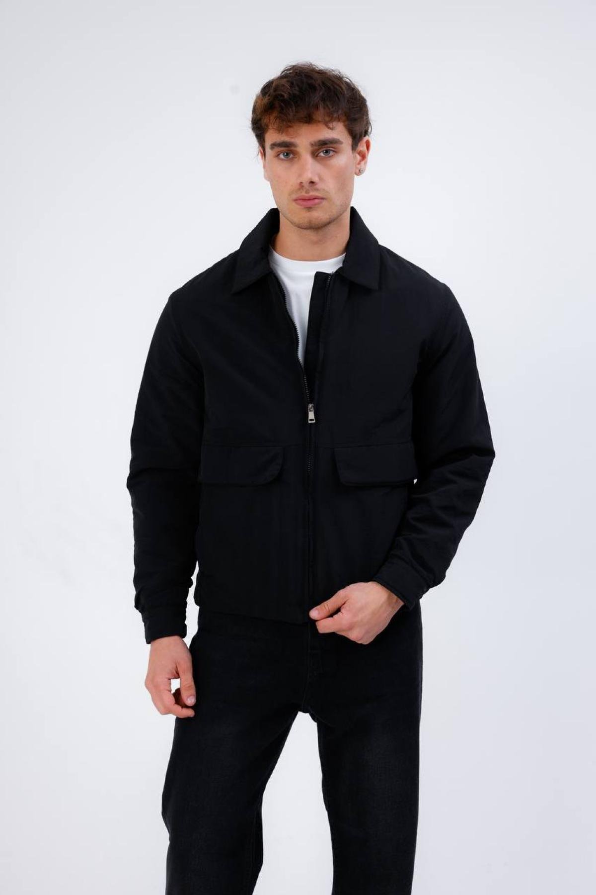 Wholesale Men Black Zippered Jacket With Pocket Detail 739171